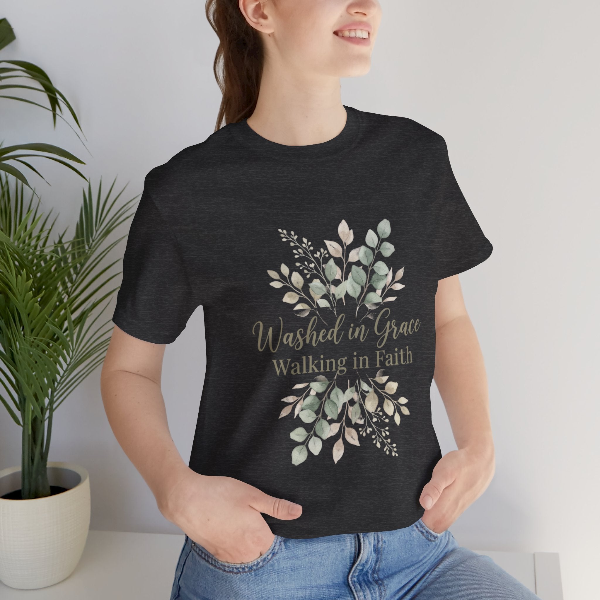 Washed in Grace Floral Tee – "Walking in Faith" Christian T-Shirt
