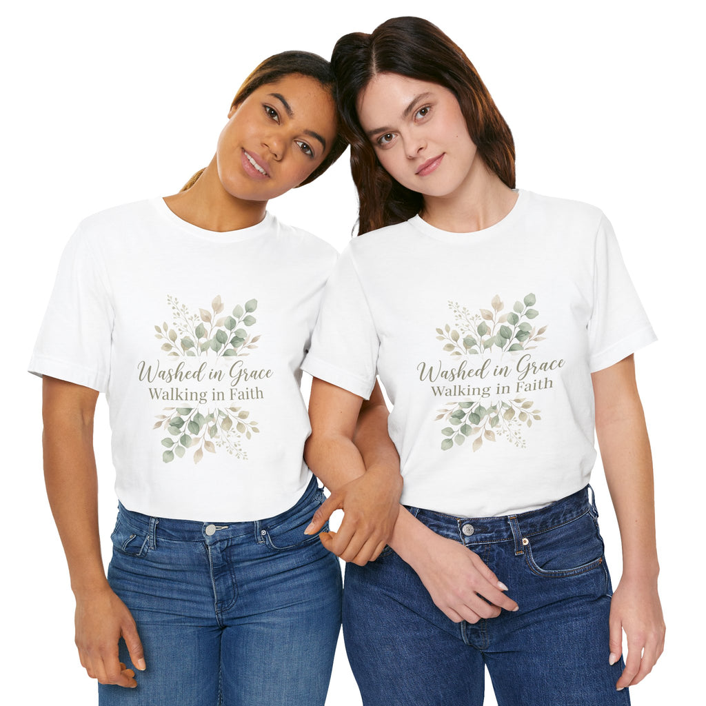 Washed in Grace Floral Tee – "Walking in Faith" Christian T-Shirt