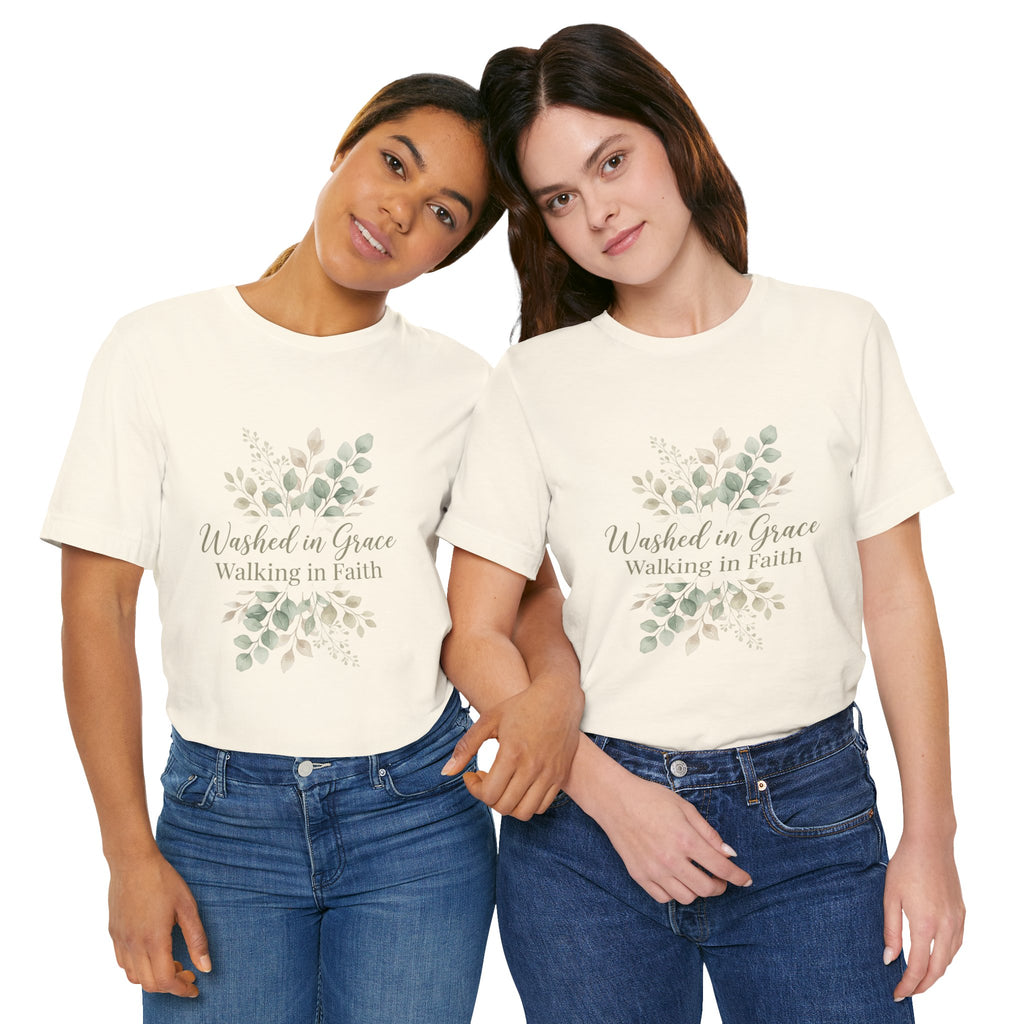 Washed in Grace Floral Tee – "Walking in Faith" Christian T-Shirt