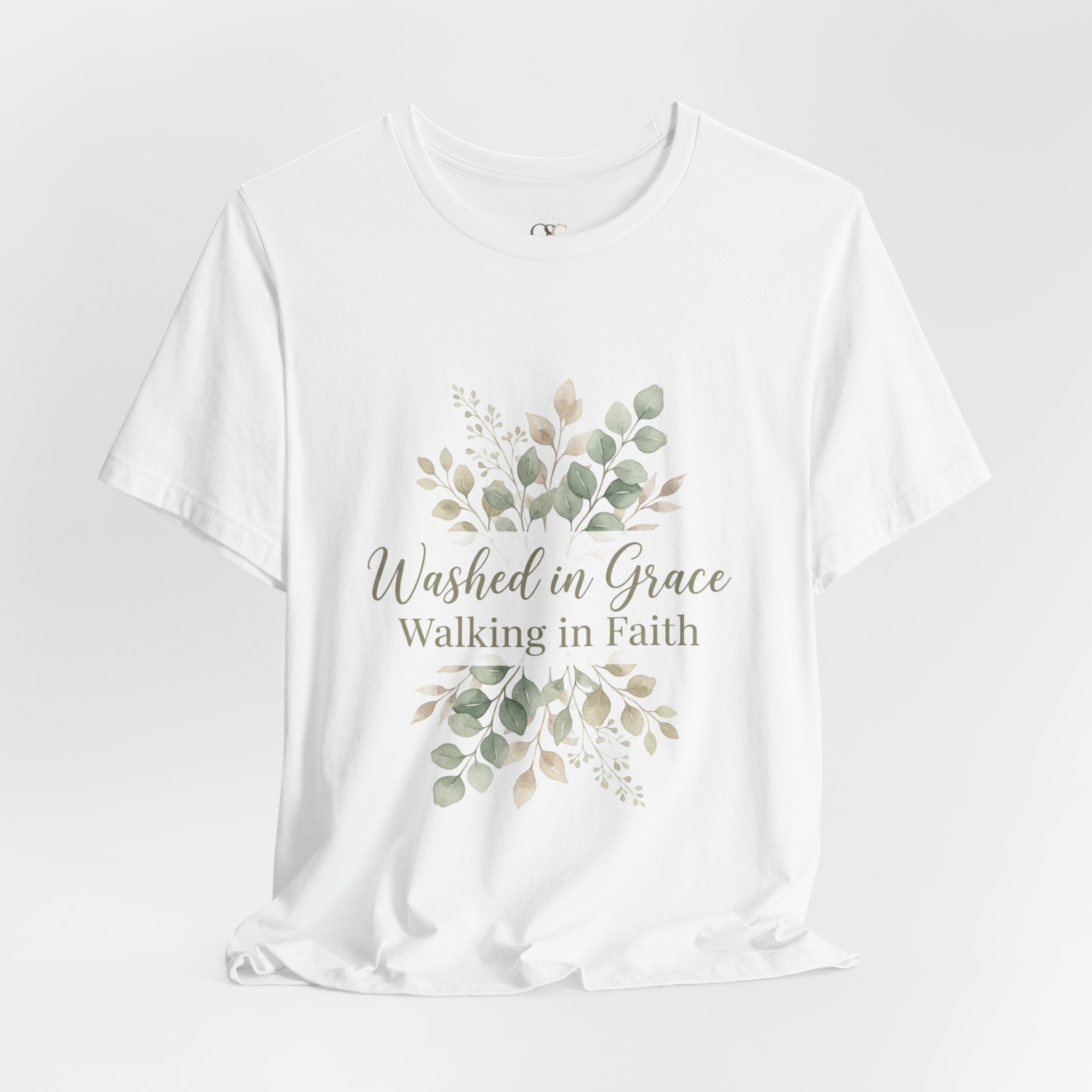 Washed in Grace Floral Tee – "Walking in Faith" Christian T-Shirt