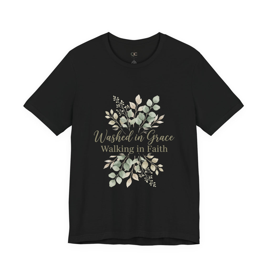 Washed in Grace Floral Tee – "Walking in Faith" Christian T-Shirt