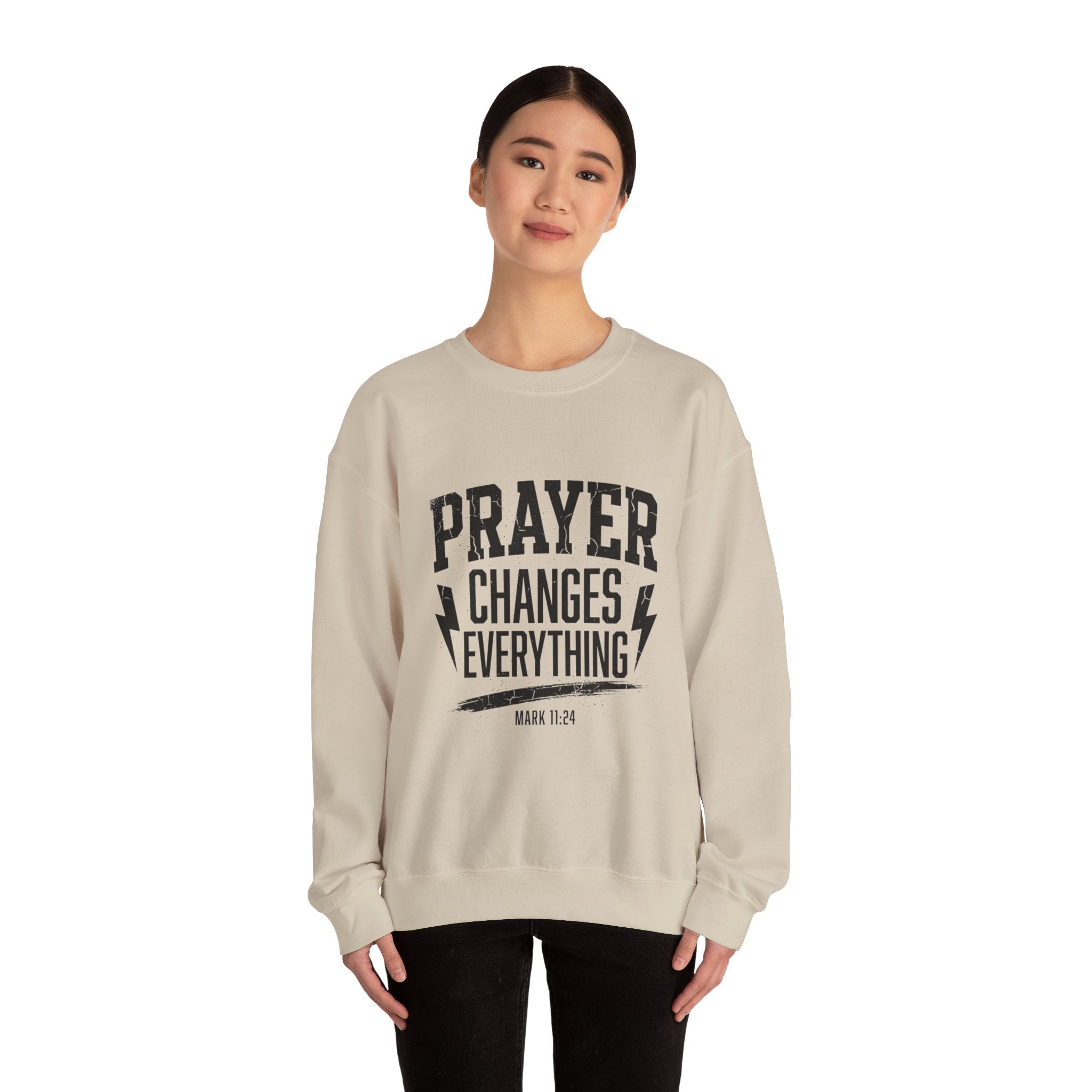 Prayer Changes Everything Crewneck Sweatshirt | Christian Streetwear, Vintage Athletic Lettering
