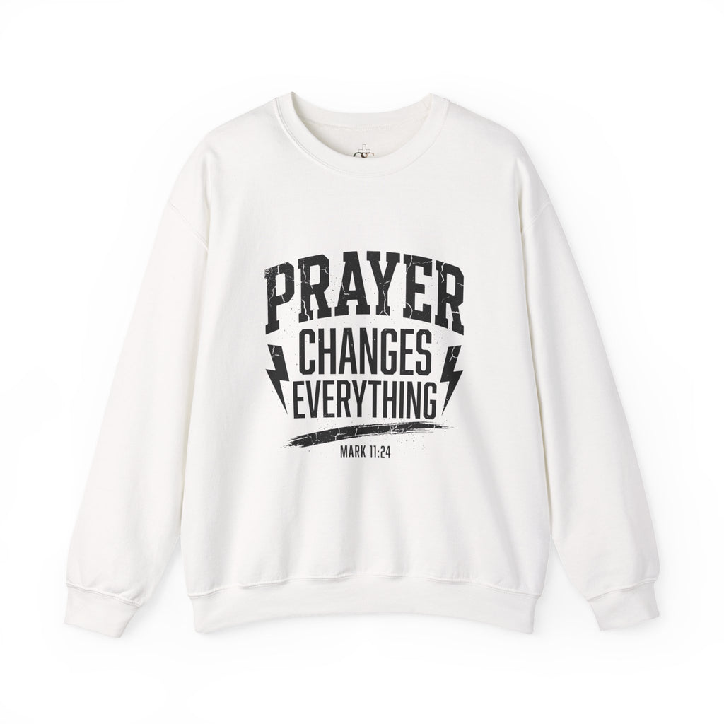 Prayer Changes Everything Crewneck Sweatshirt | Christian Streetwear, Vintage Athletic Lettering