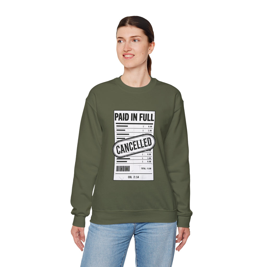 Paid in Full Cancelled Receipt Sweatshirt | Christian Streetwear, Bold Typography