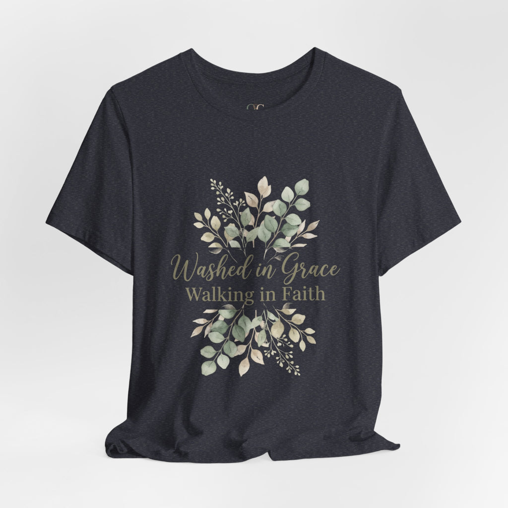 Washed in Grace Floral Tee – "Walking in Faith" Christian T-Shirt