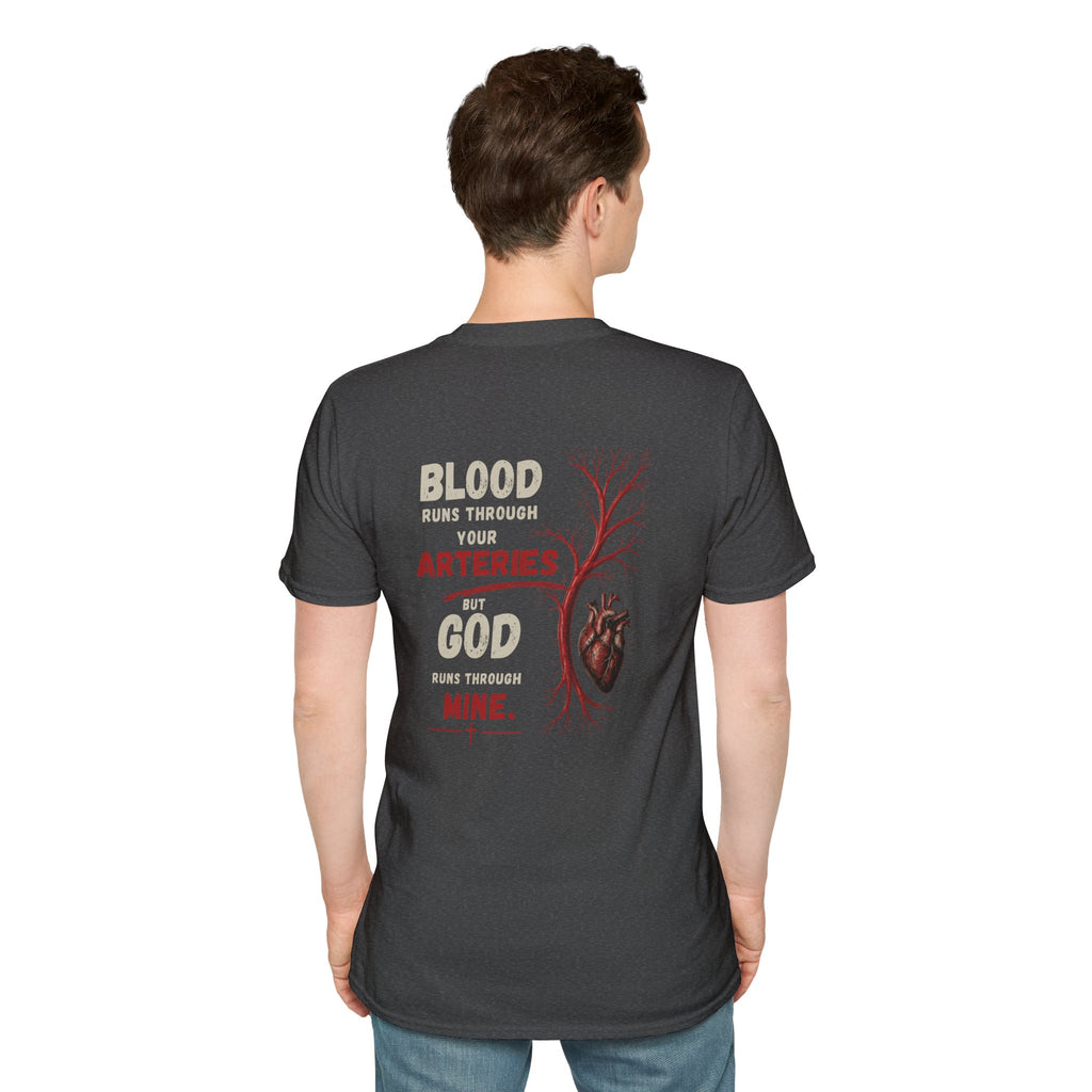 Blood Runs Through Your Arteries But God Runs Through Mine T-Shirt | Anatomical Heart Faith Design