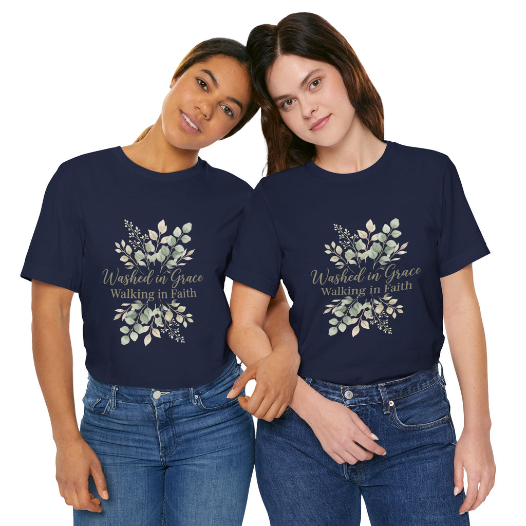 Washed in Grace Floral Tee – "Walking in Faith" Christian T-Shirt