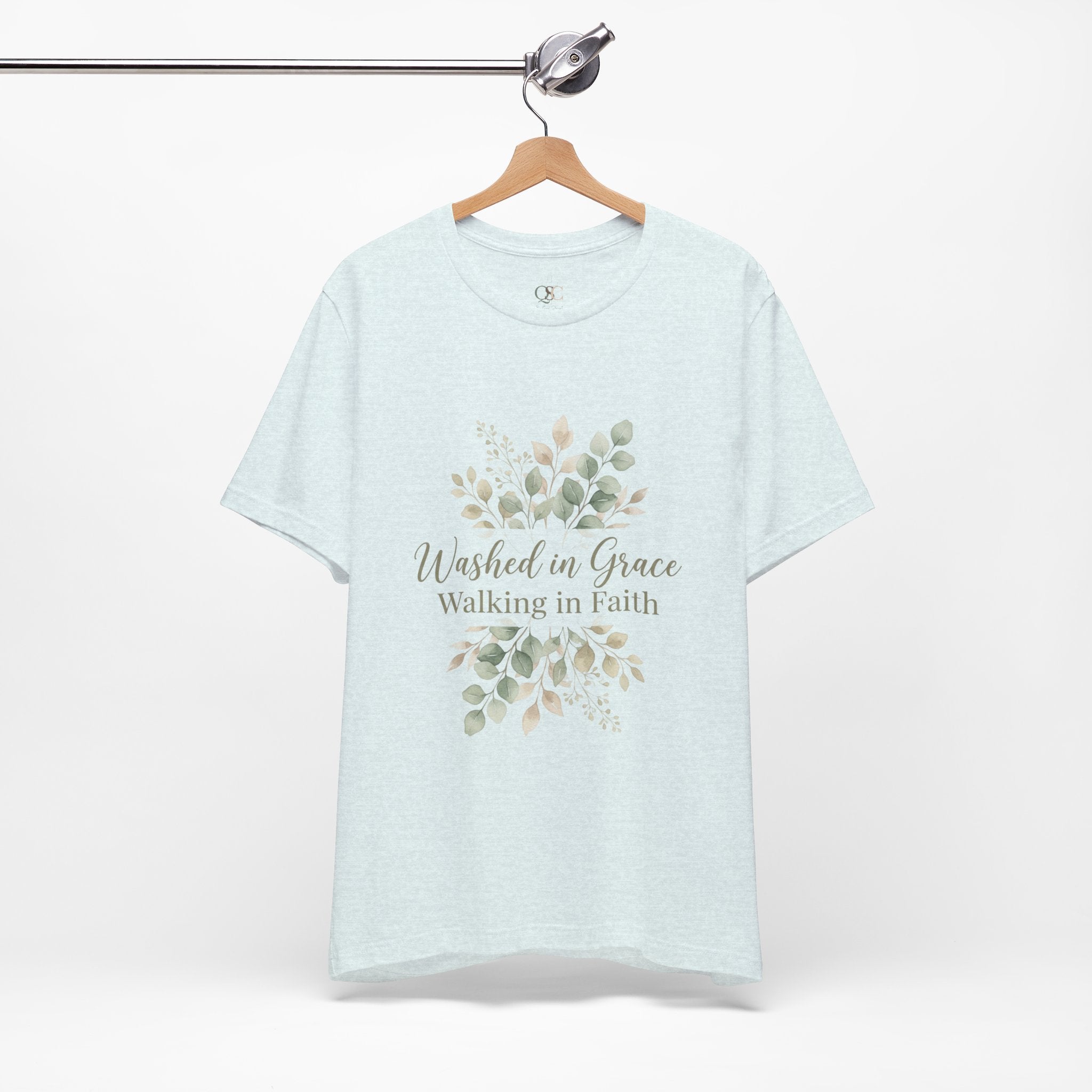 Washed in Grace Floral Tee – "Walking in Faith" Christian T-Shirt