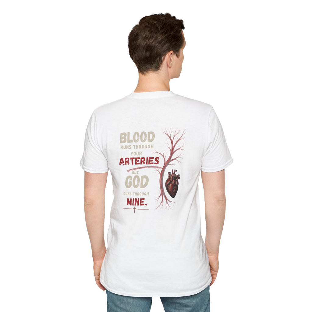 Blood Runs Through Your Arteries But God Runs Through Mine T-Shirt | Anatomical Heart Faith Design