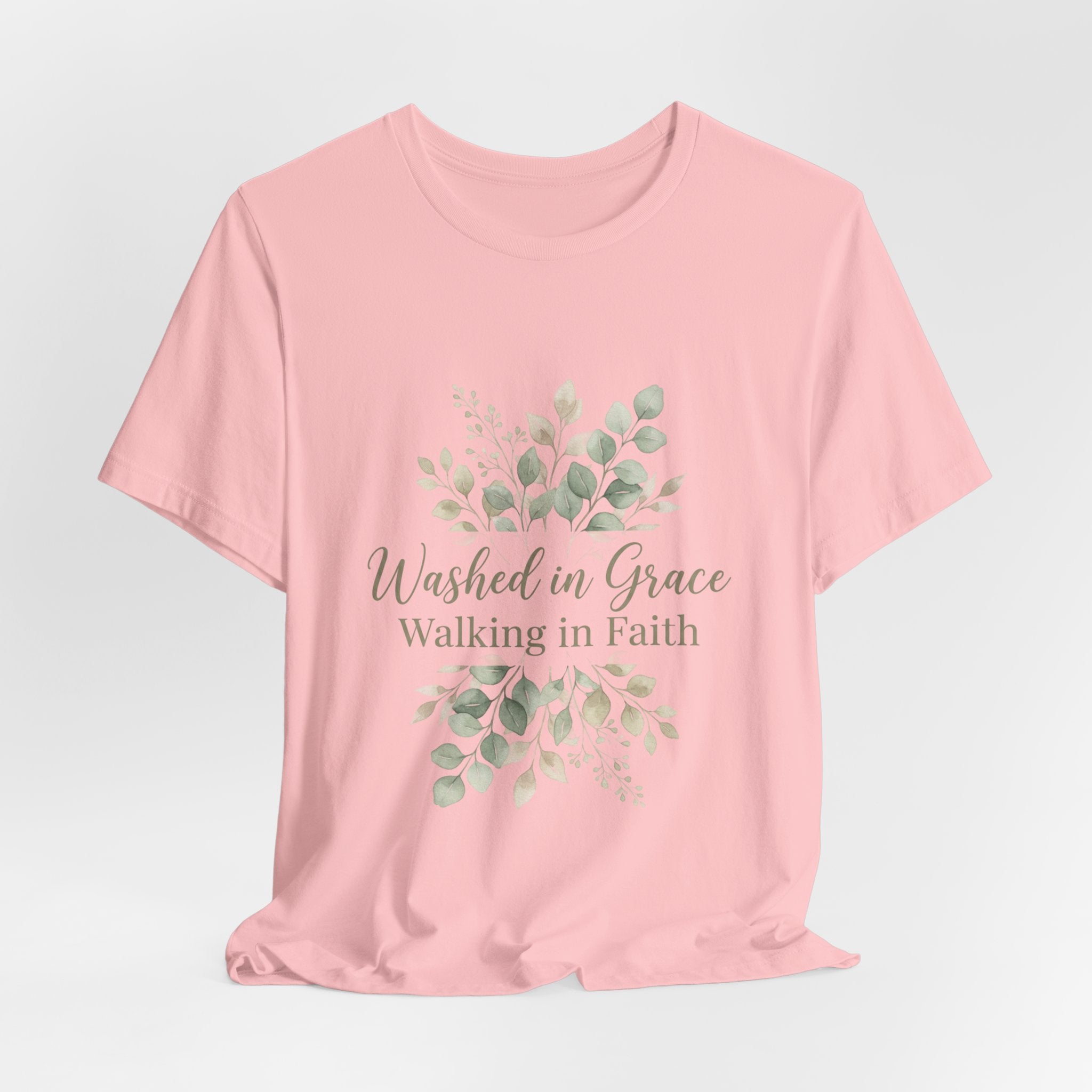 Washed in Grace Floral Tee – "Walking in Faith" Christian T-Shirt