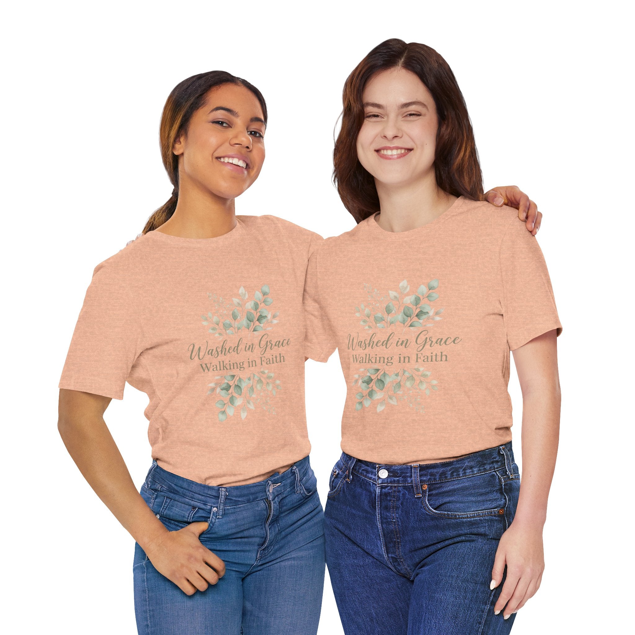 Washed in Grace Floral Tee – "Walking in Faith" Christian T-Shirt
