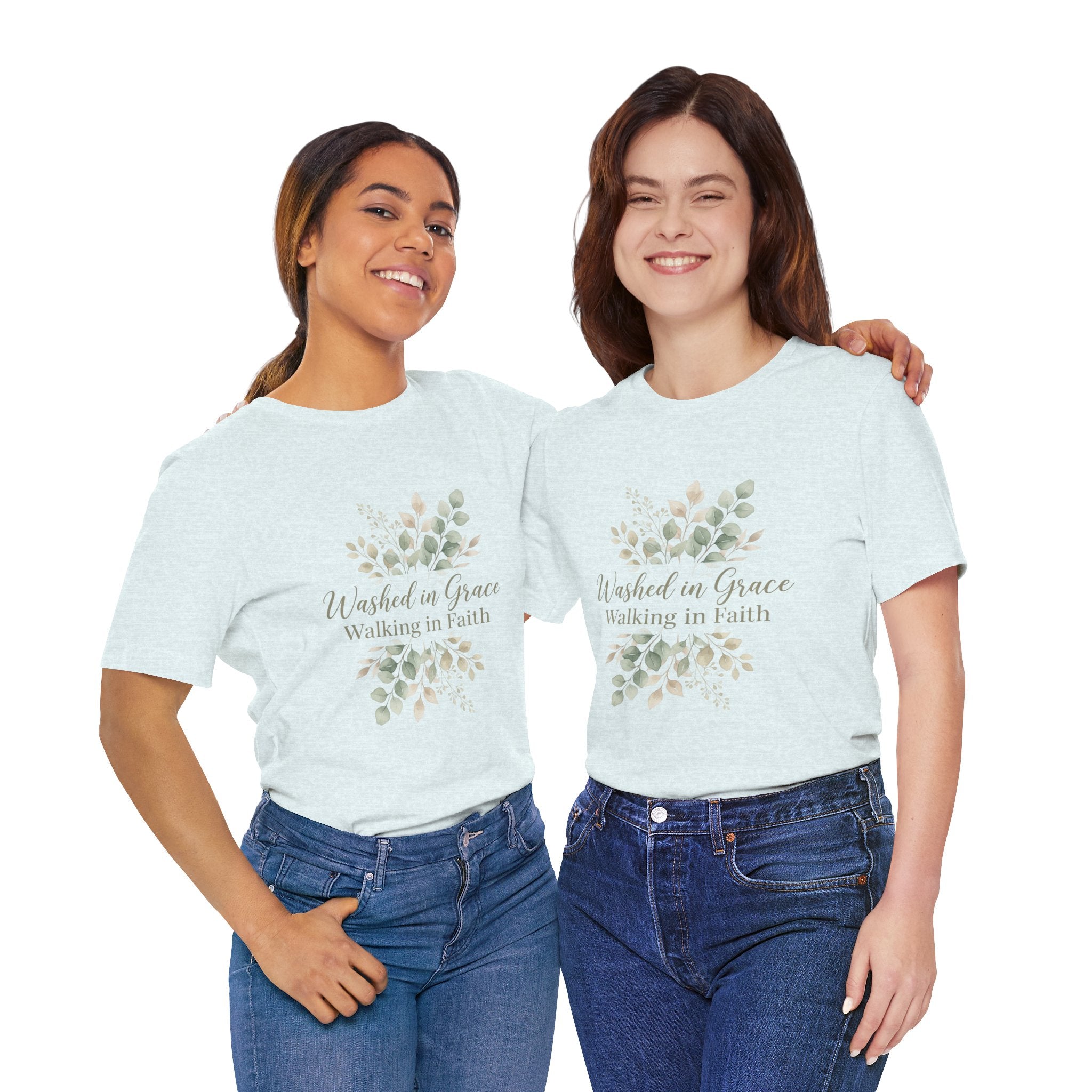 Washed in Grace Floral Tee – "Walking in Faith" Christian T-Shirt