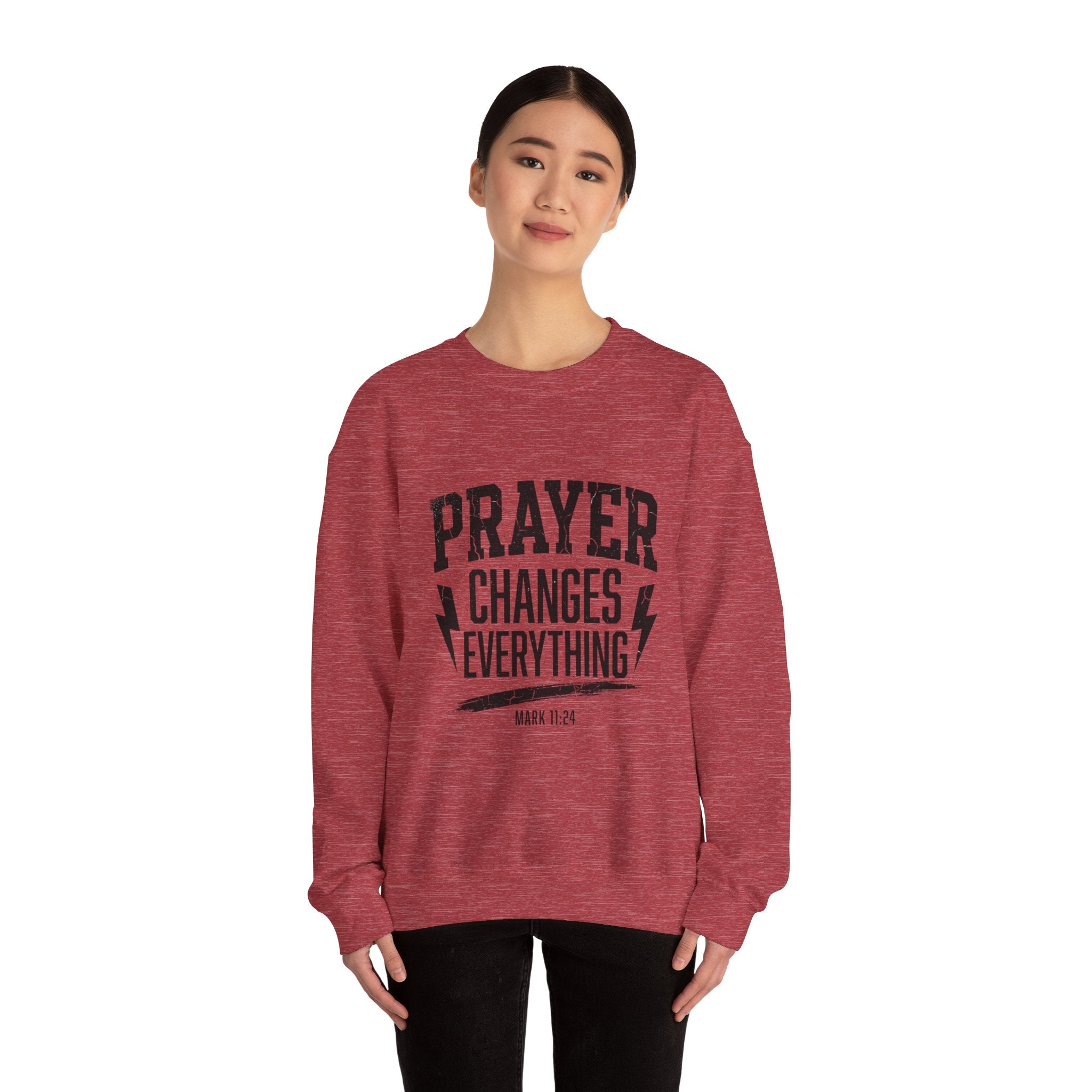 Prayer Changes Everything Crewneck Sweatshirt | Christian Streetwear, Vintage Athletic Lettering