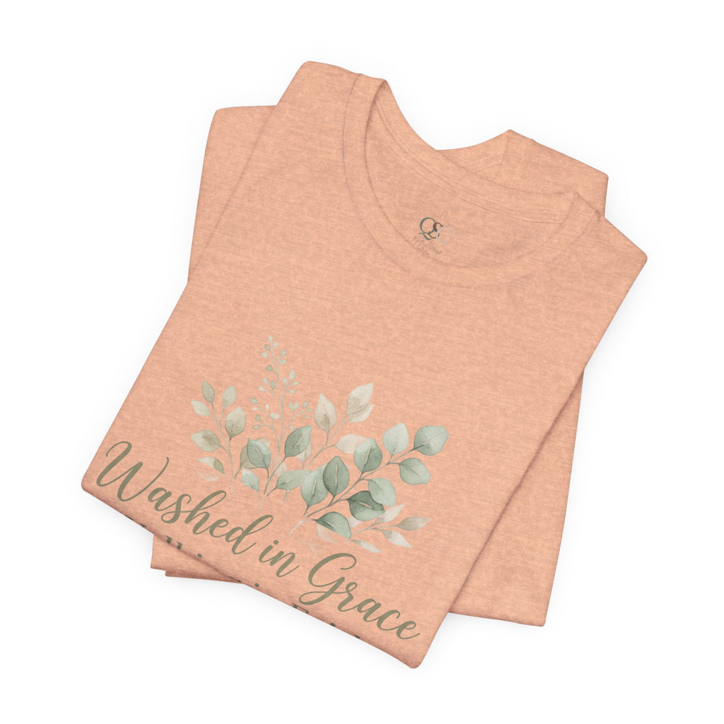 Washed in Grace Floral Tee – "Walking in Faith" Christian T-Shirt