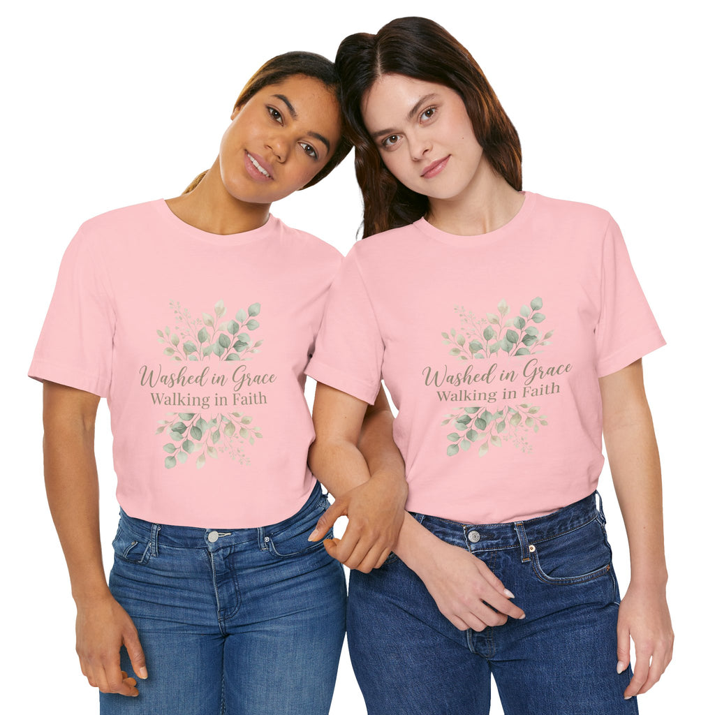Washed in Grace Floral Tee – "Walking in Faith" Christian T-Shirt