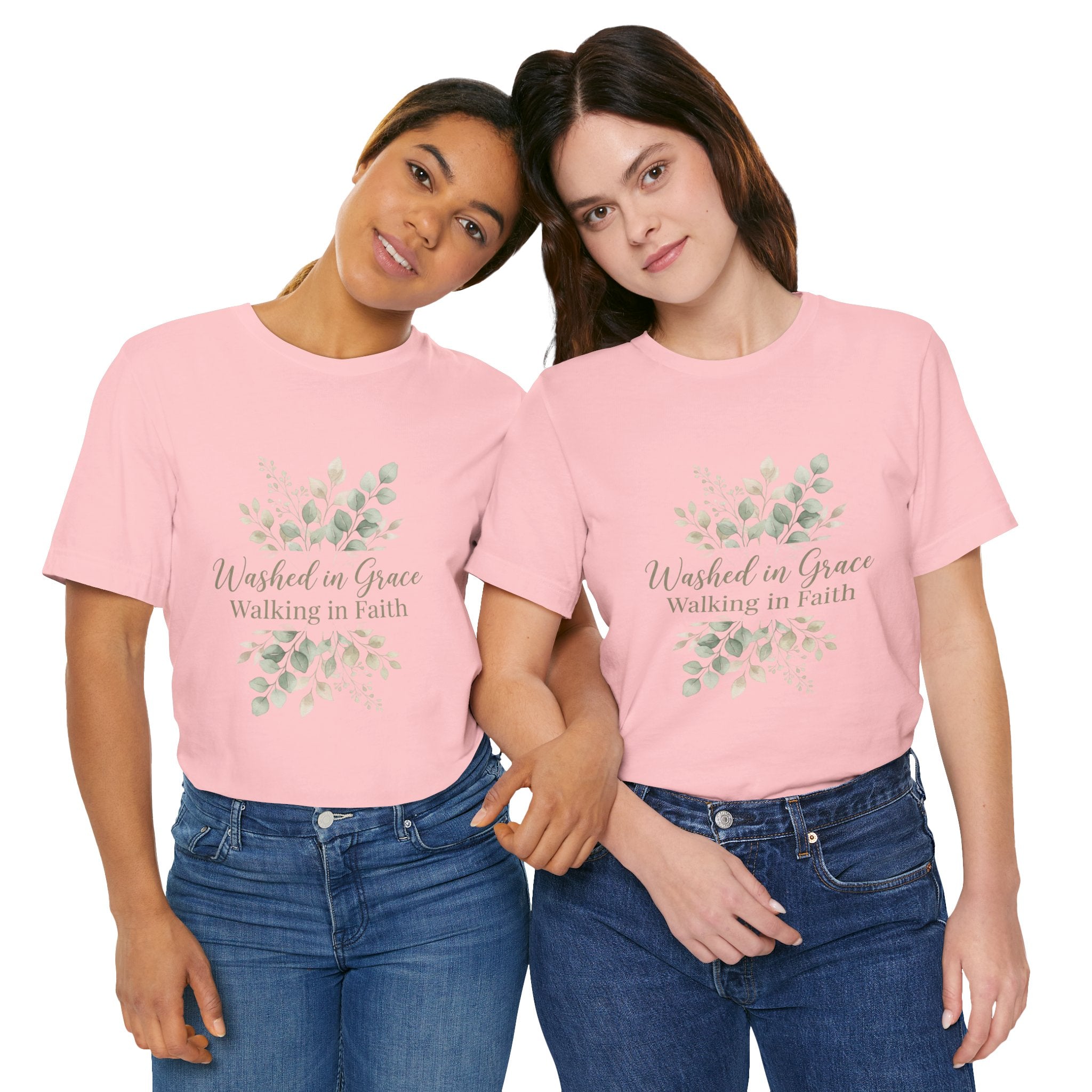 Washed in Grace Floral Tee – "Walking in Faith" Christian T-Shirt