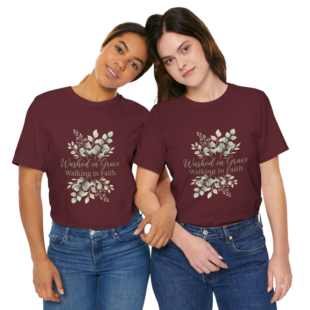 Washed in Grace Floral Tee – "Walking in Faith" Christian T-Shirt