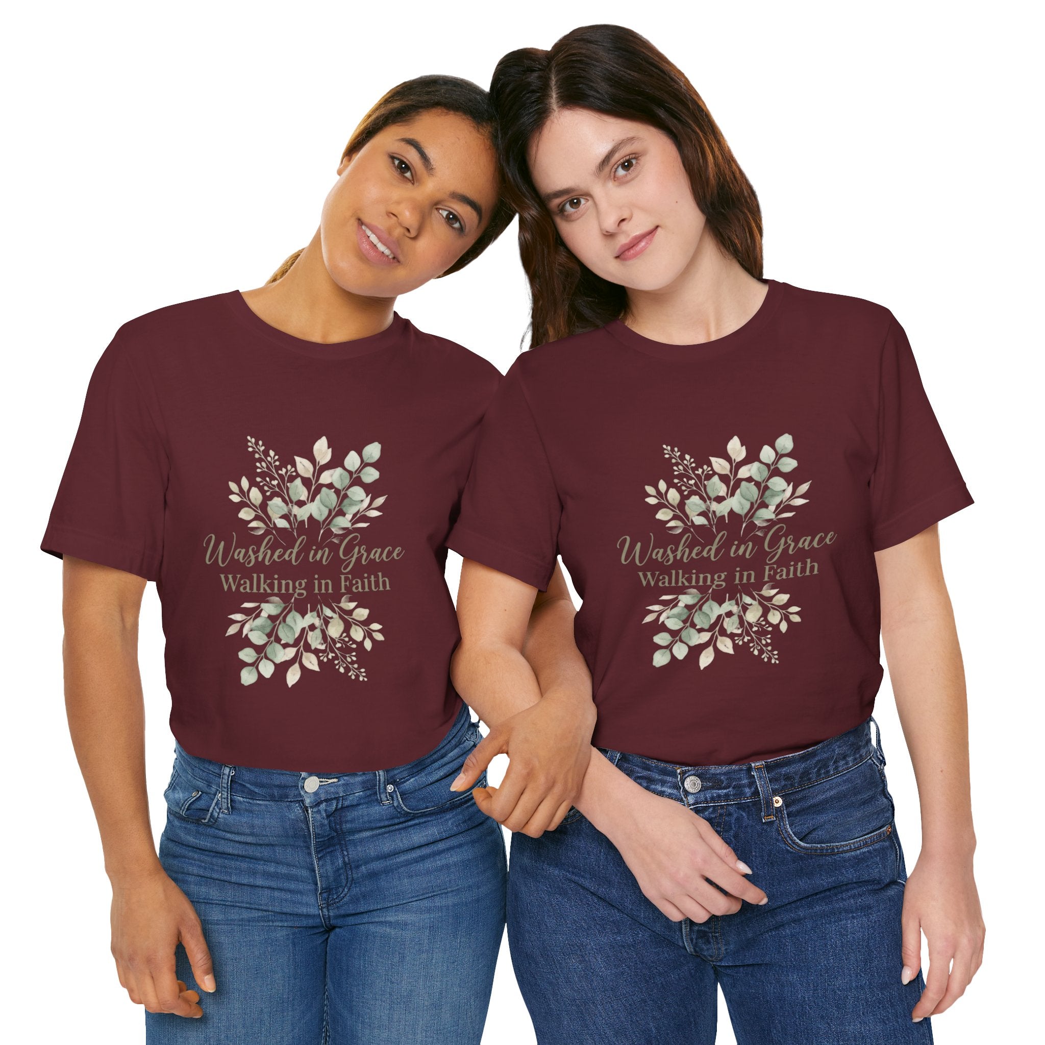 Washed in Grace Floral Tee – "Walking in Faith" Christian T-Shirt