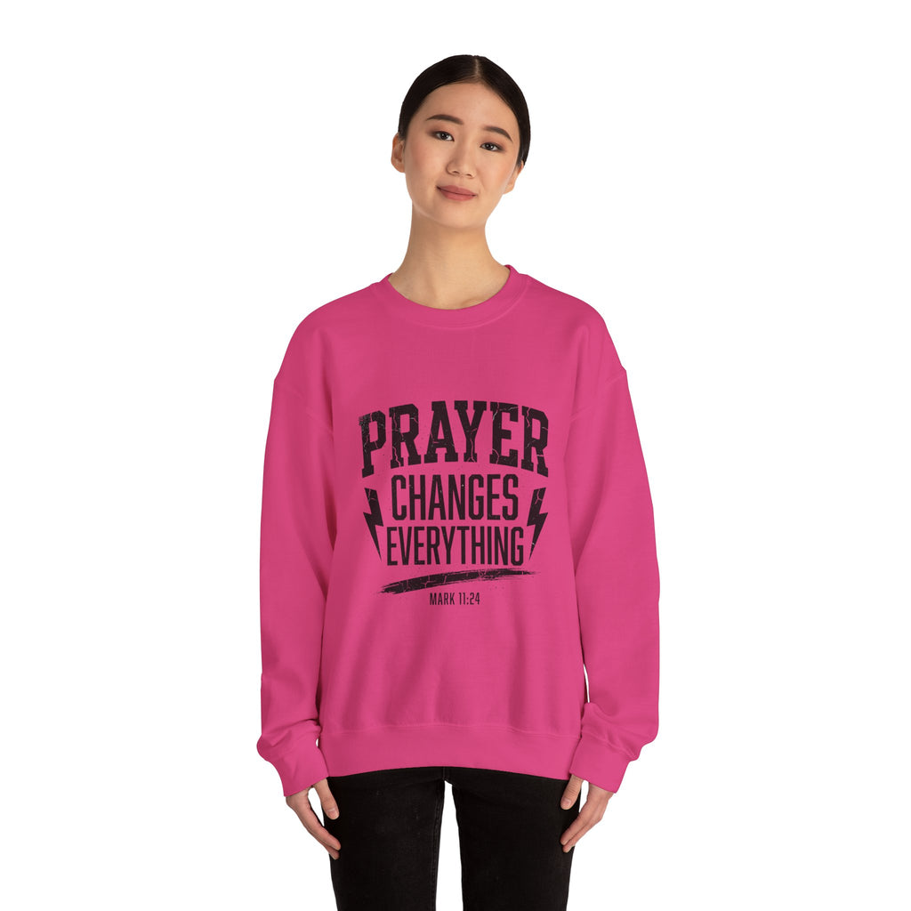Prayer Changes Everything Crewneck Sweatshirt | Christian Streetwear, Vintage Athletic Lettering