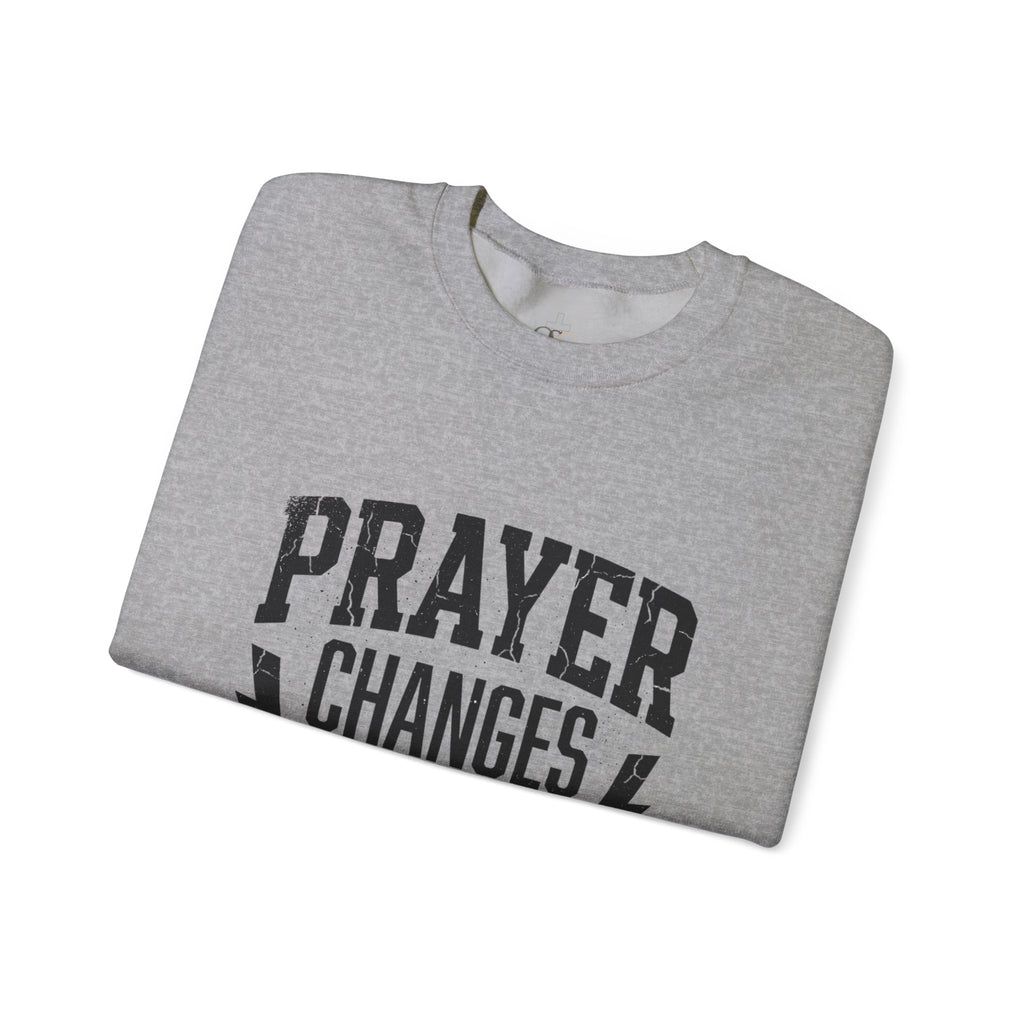 Prayer Changes Everything Crewneck Sweatshirt | Christian Streetwear, Vintage Athletic Lettering