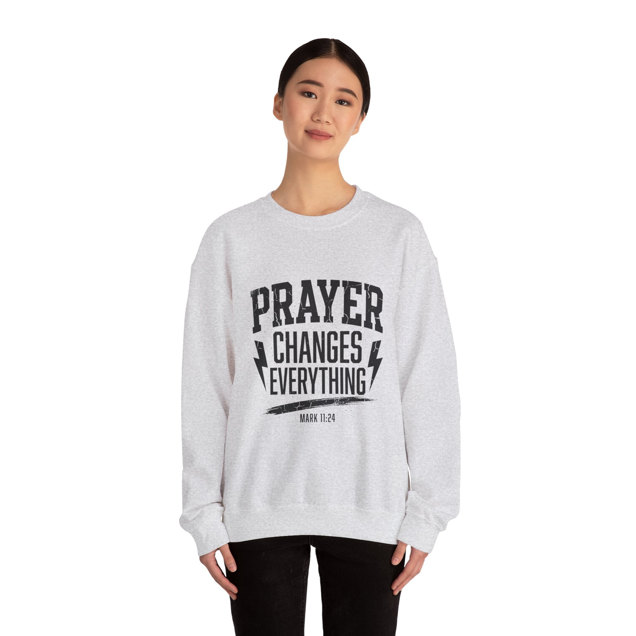 Prayer Changes Everything Crewneck Sweatshirt | Christian Streetwear, Vintage Athletic Lettering