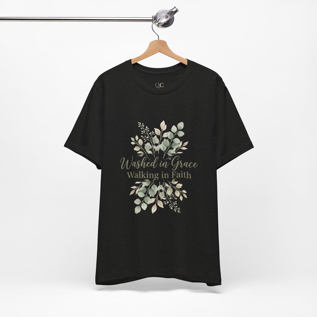Washed in Grace Floral Tee – "Walking in Faith" Christian T-Shirt