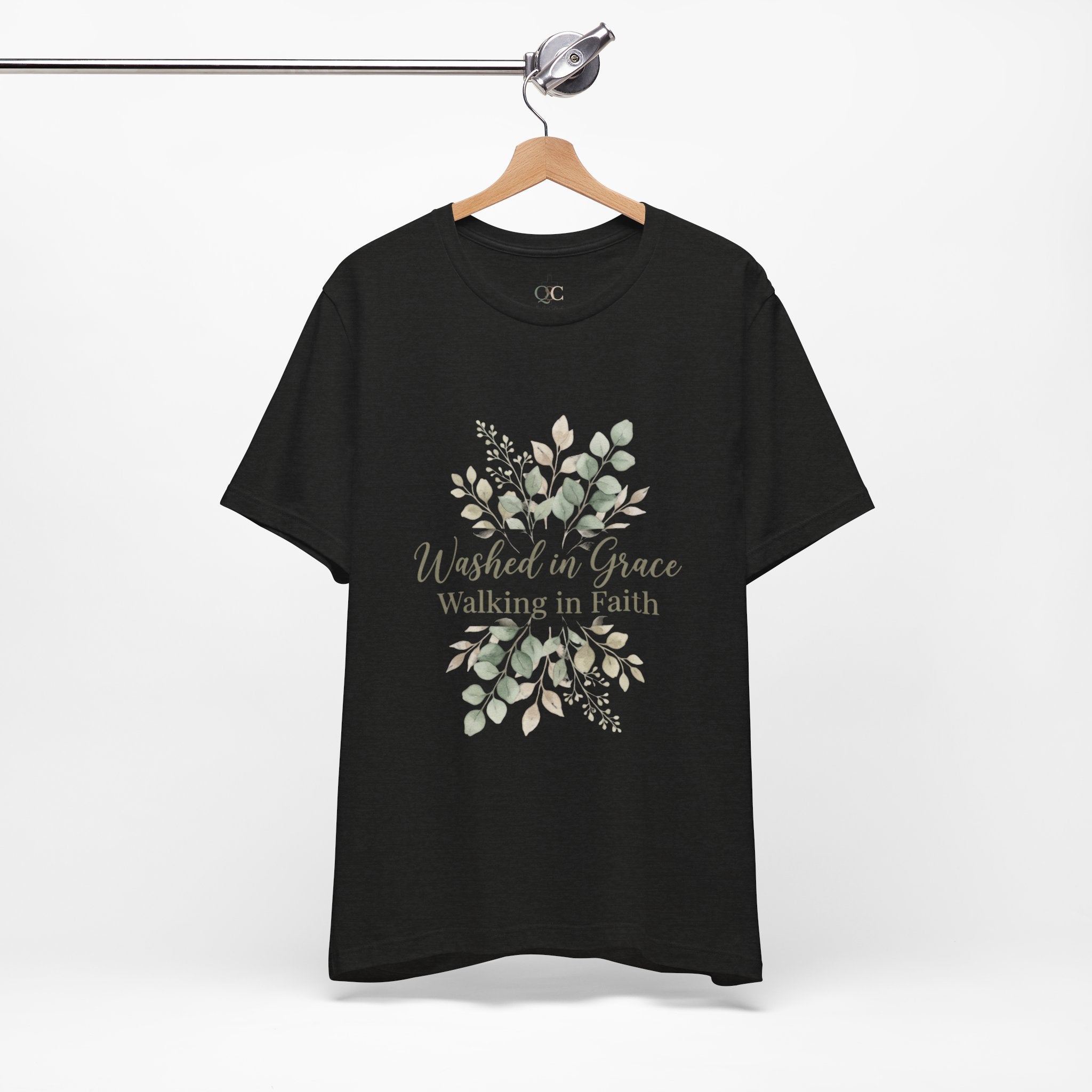 Washed in Grace Floral Tee – "Walking in Faith" Christian T-Shirt