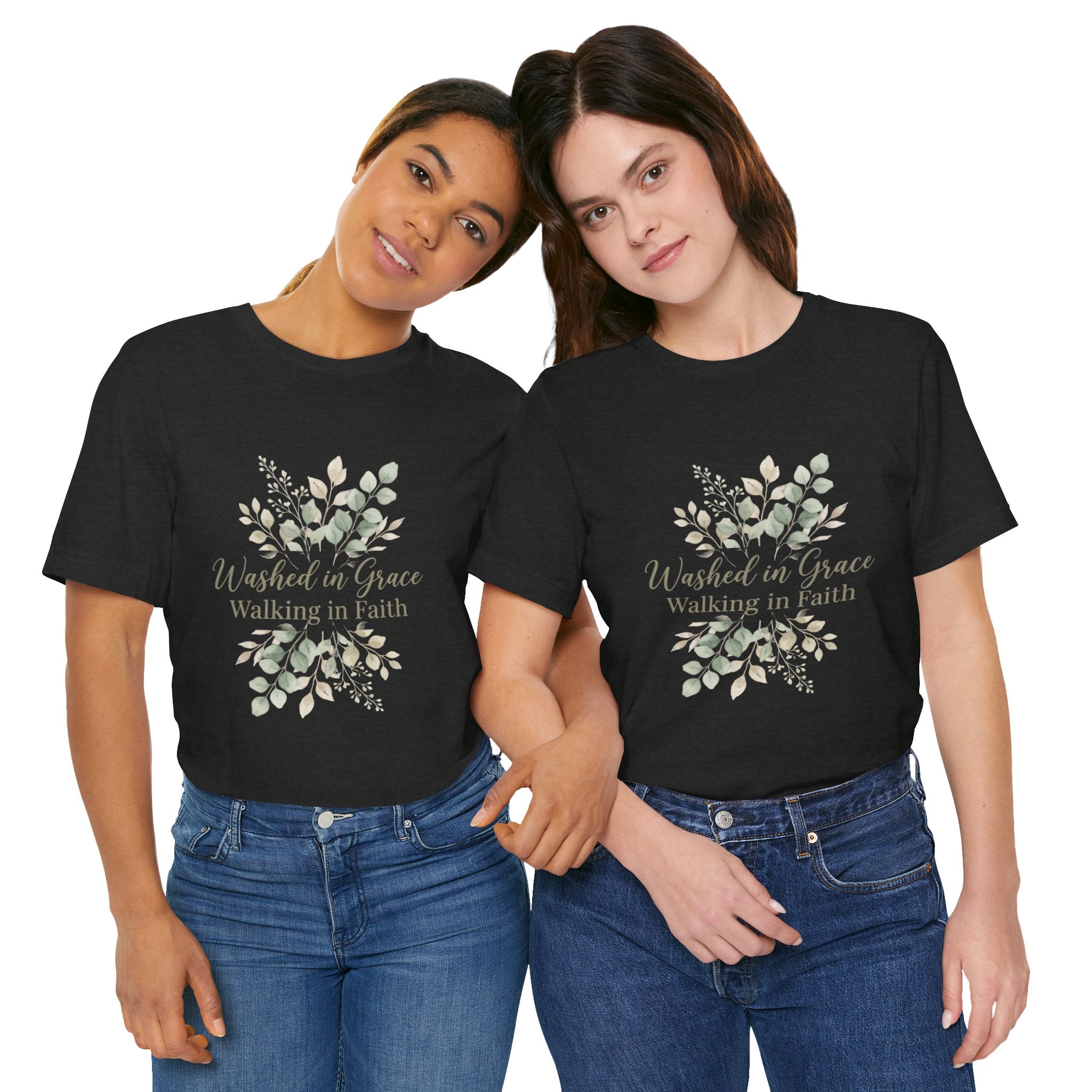 Washed in Grace Floral Tee – "Walking in Faith" Christian T-Shirt