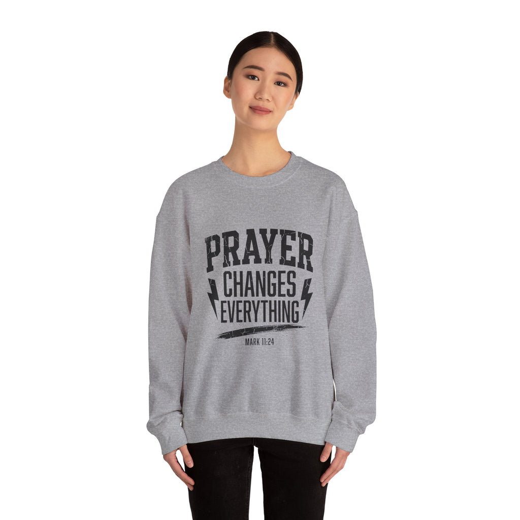 Prayer Changes Everything Crewneck Sweatshirt | Christian Streetwear, Vintage Athletic Lettering