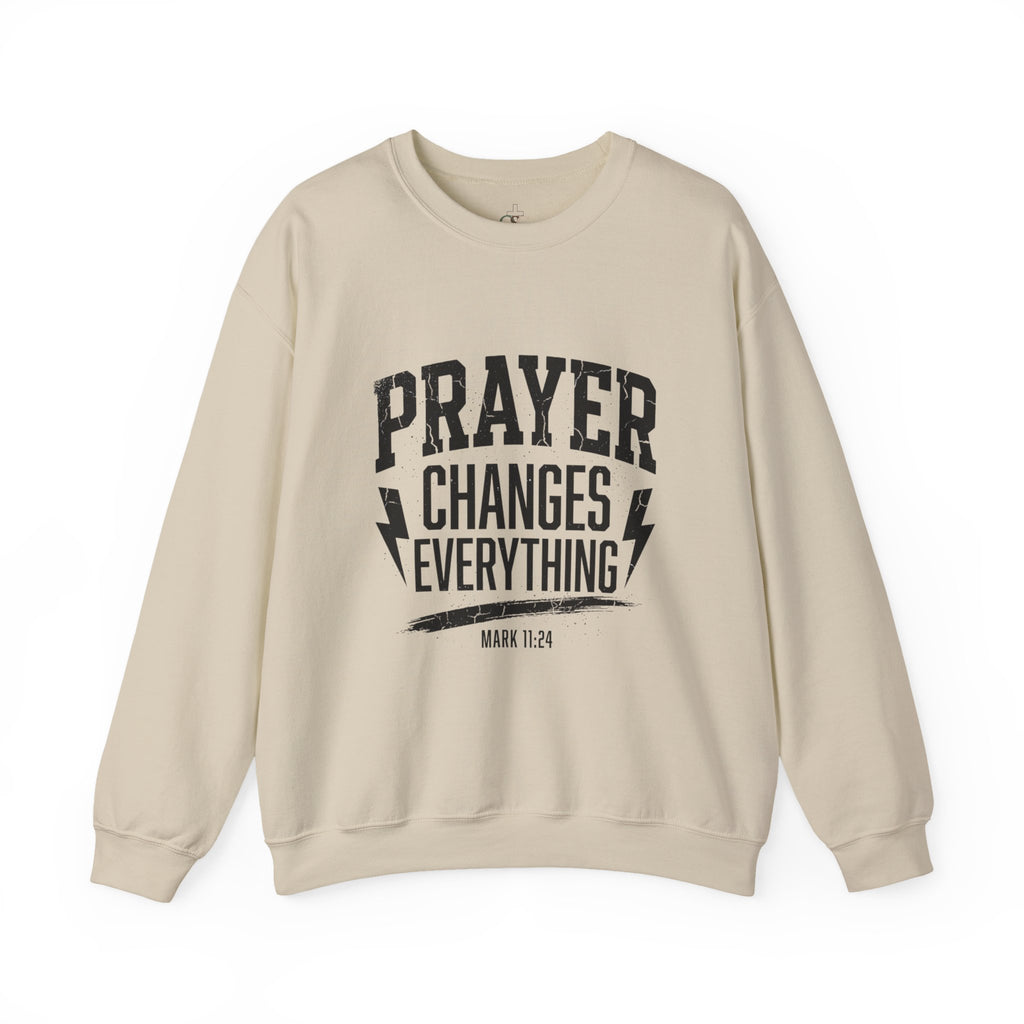 Prayer Changes Everything Crewneck Sweatshirt | Christian Streetwear, Vintage Athletic Lettering