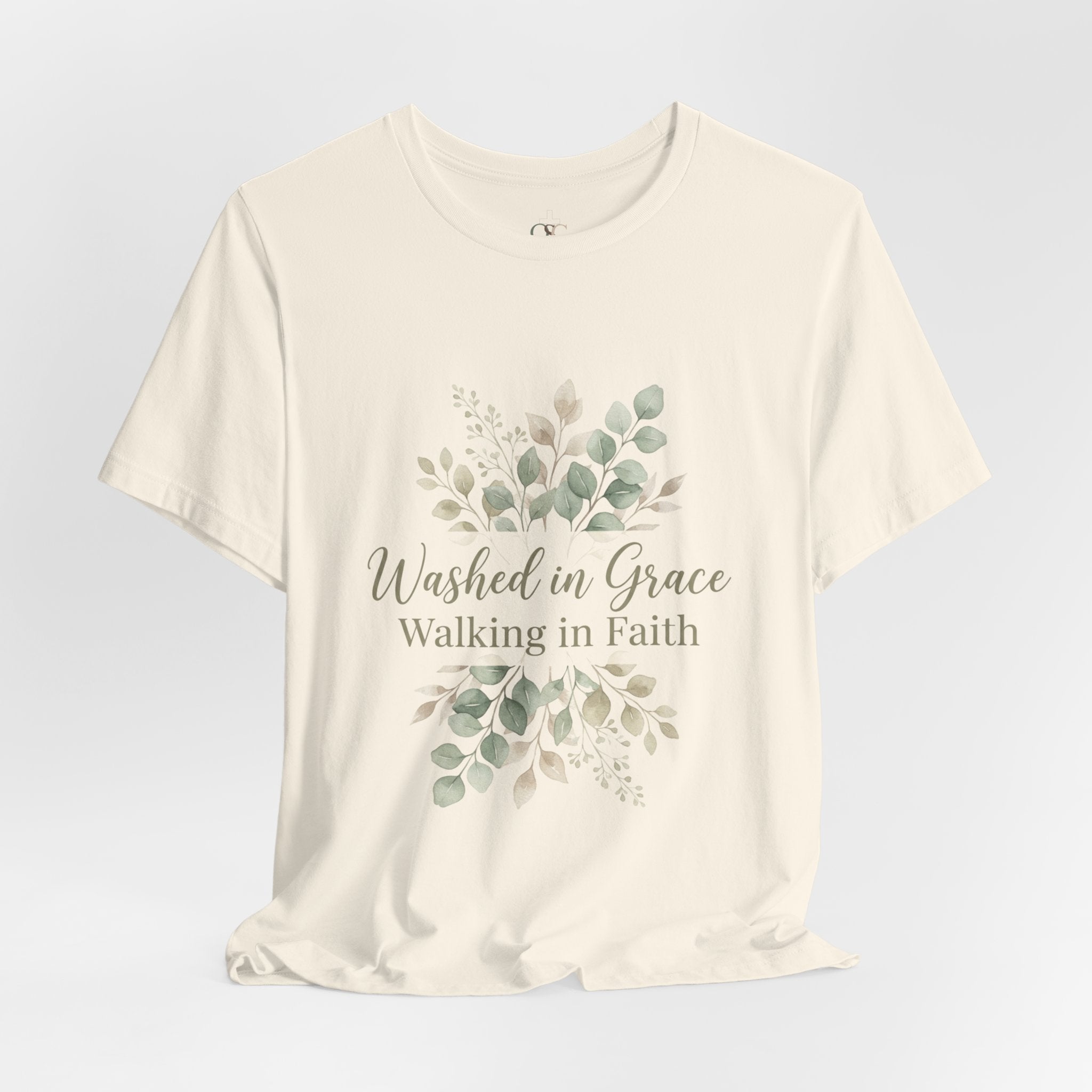 Washed in Grace Floral Tee – "Walking in Faith" Christian T-Shirt