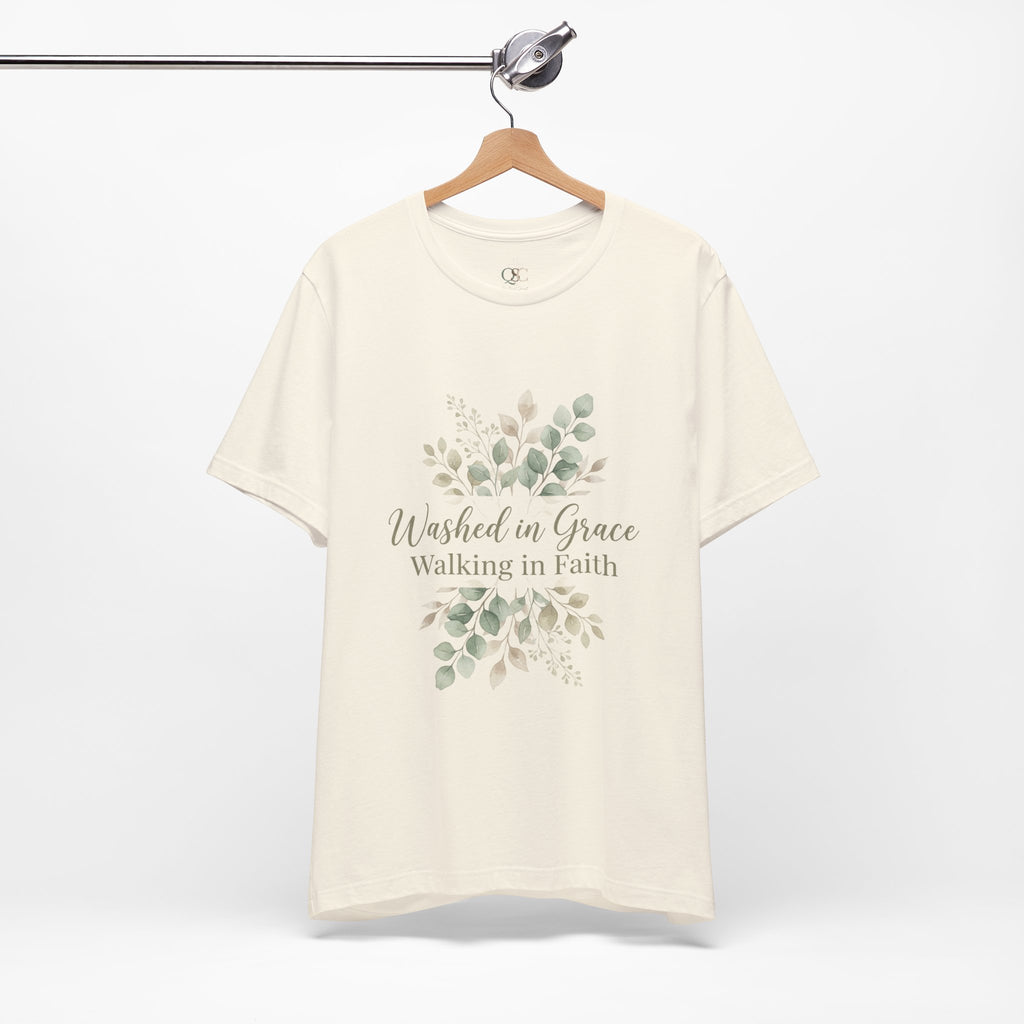 Washed in Grace Floral Tee – "Walking in Faith" Christian T-Shirt