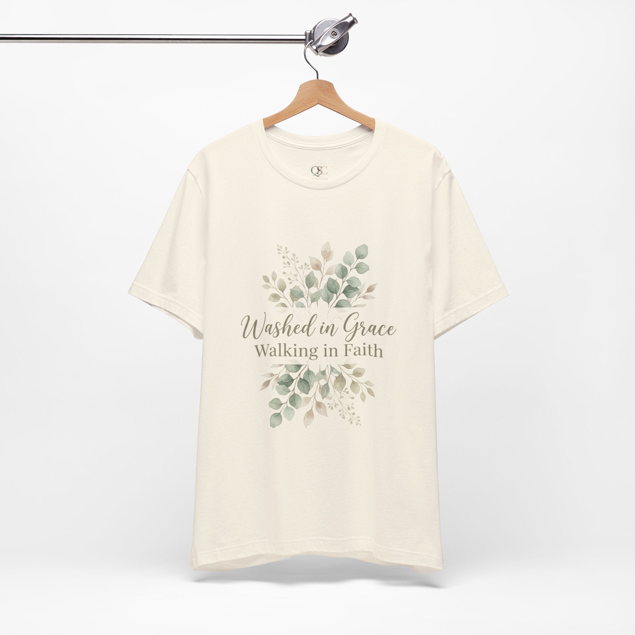 Washed in Grace Floral Tee – "Walking in Faith" Christian T-Shirt