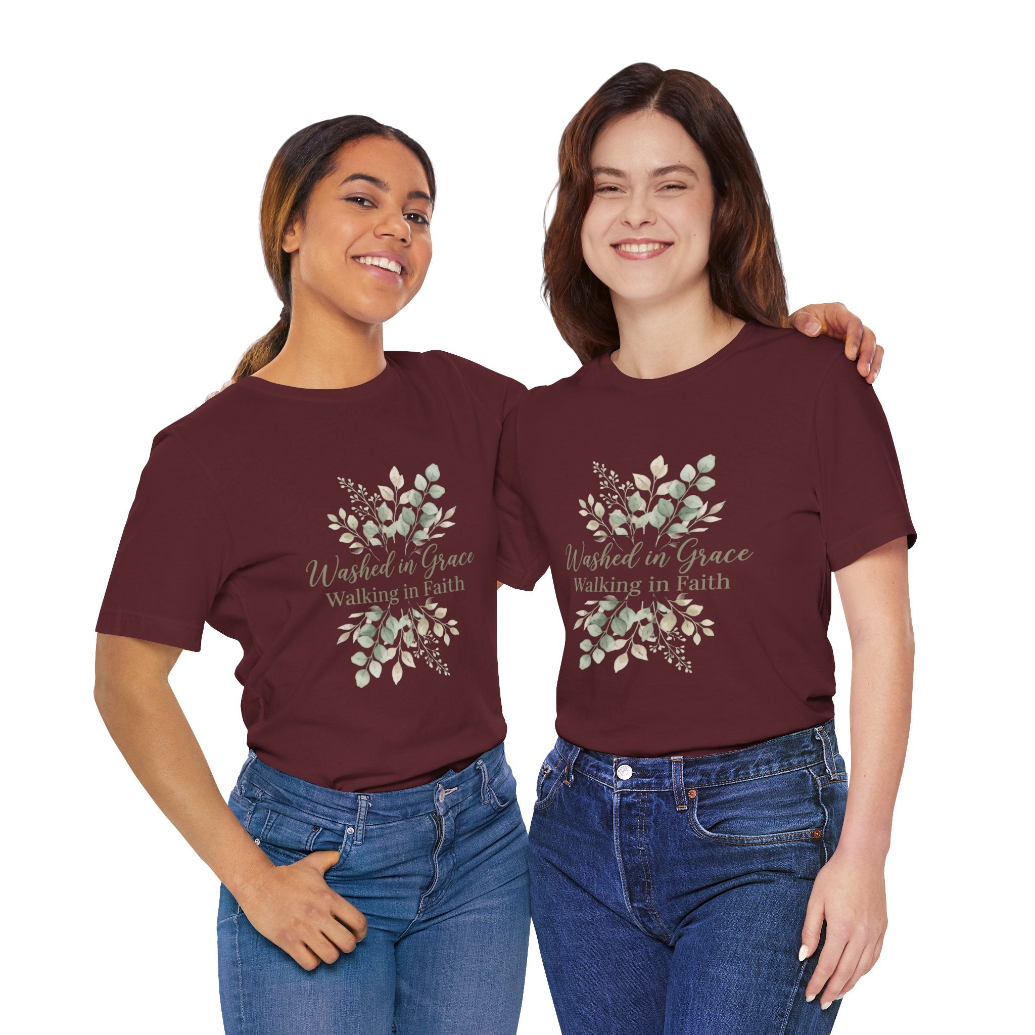 Washed in Grace Floral Tee – "Walking in Faith" Christian T-Shirt