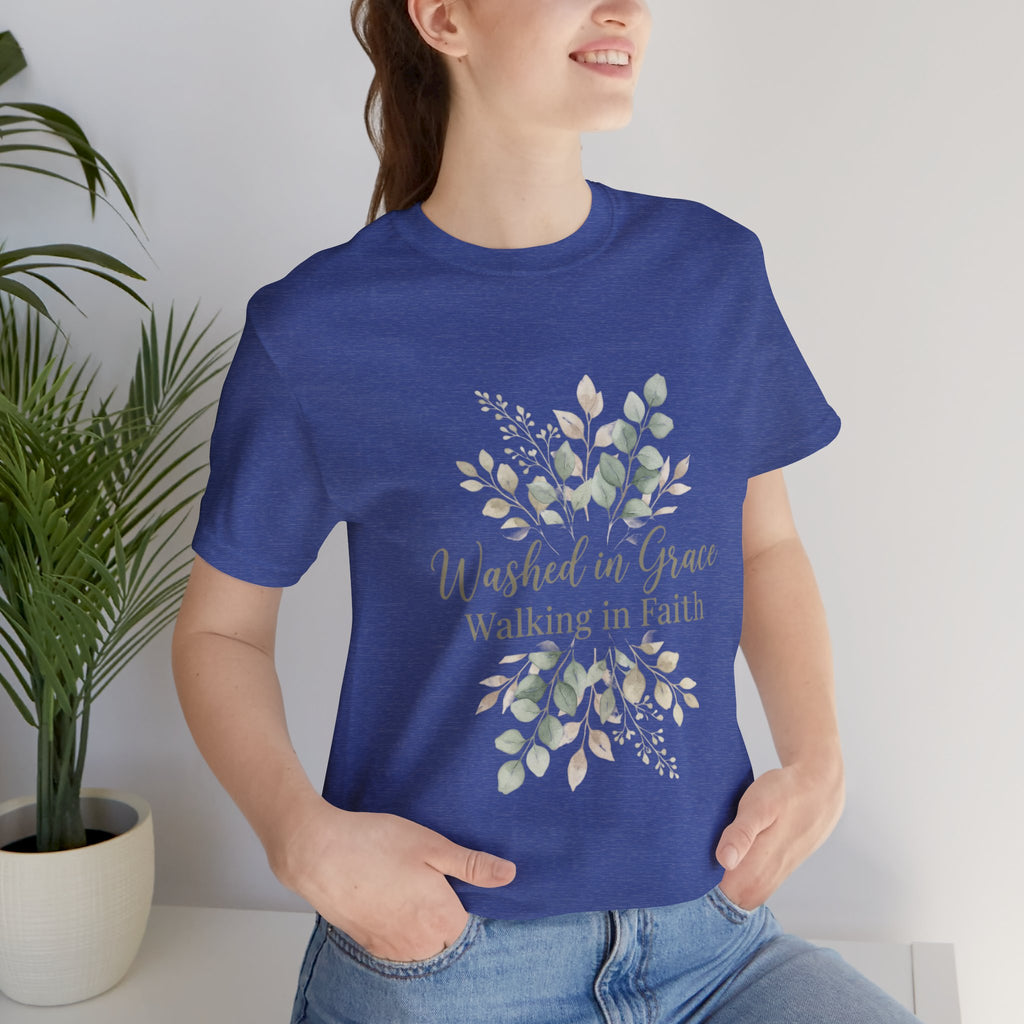 Washed in Grace Floral Tee – "Walking in Faith" Christian T-Shirt