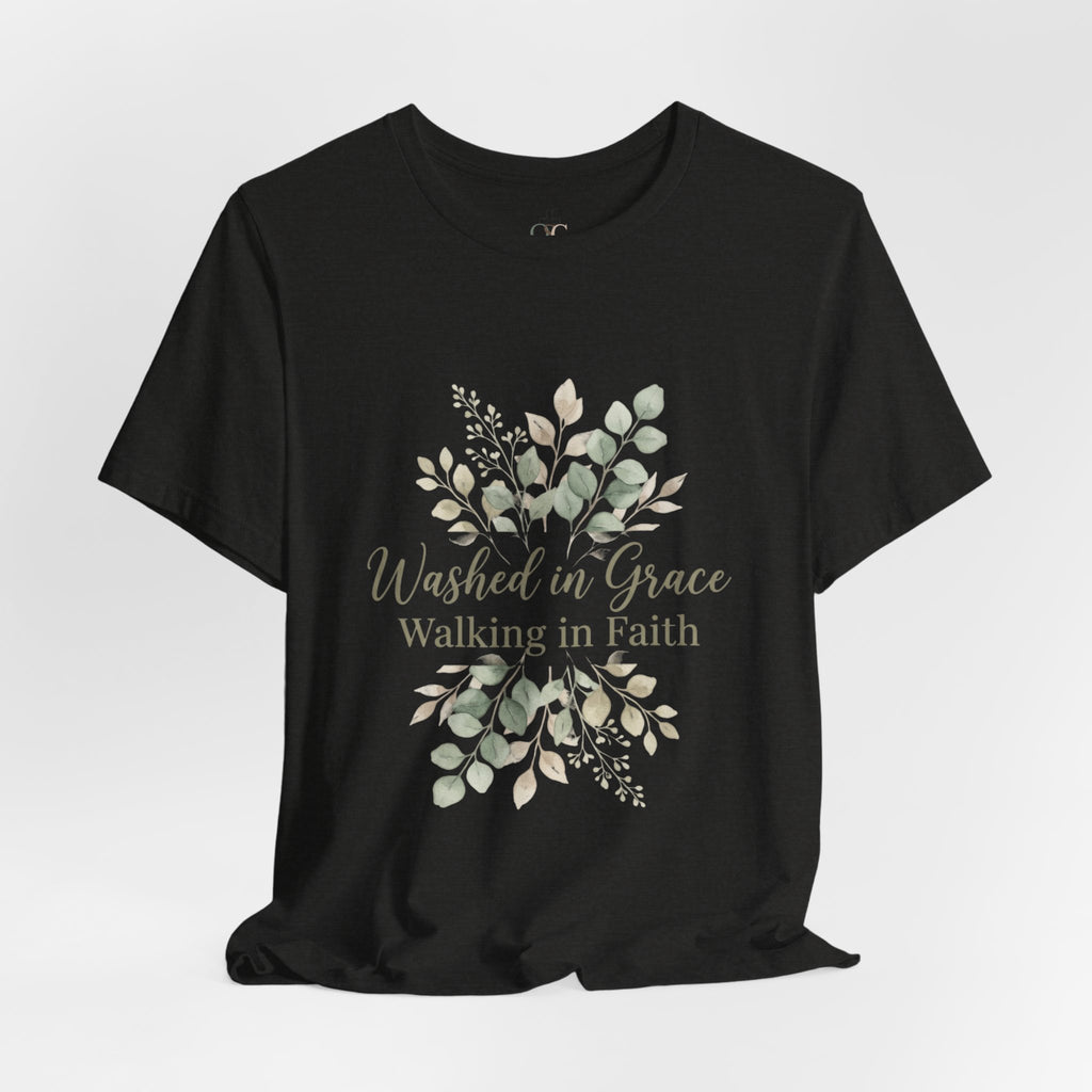 Washed in Grace Floral Tee – "Walking in Faith" Christian T-Shirt