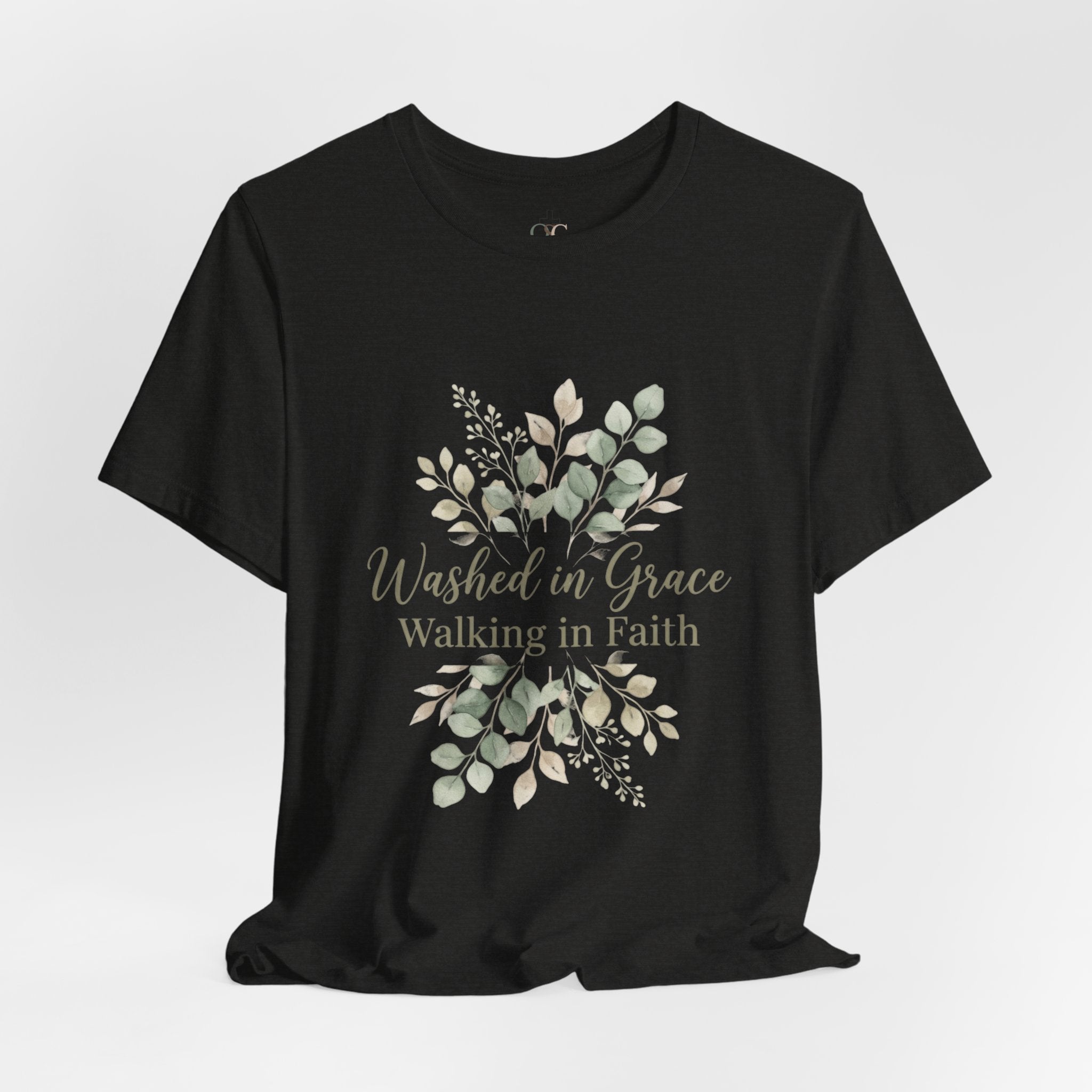 Washed in Grace Floral Tee – "Walking in Faith" Christian T-Shirt