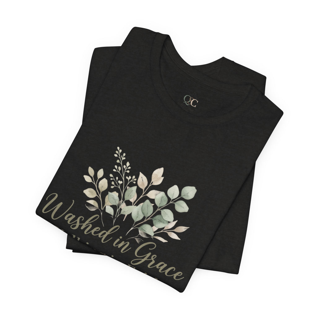 Washed in Grace Floral Tee – "Walking in Faith" Christian T-Shirt