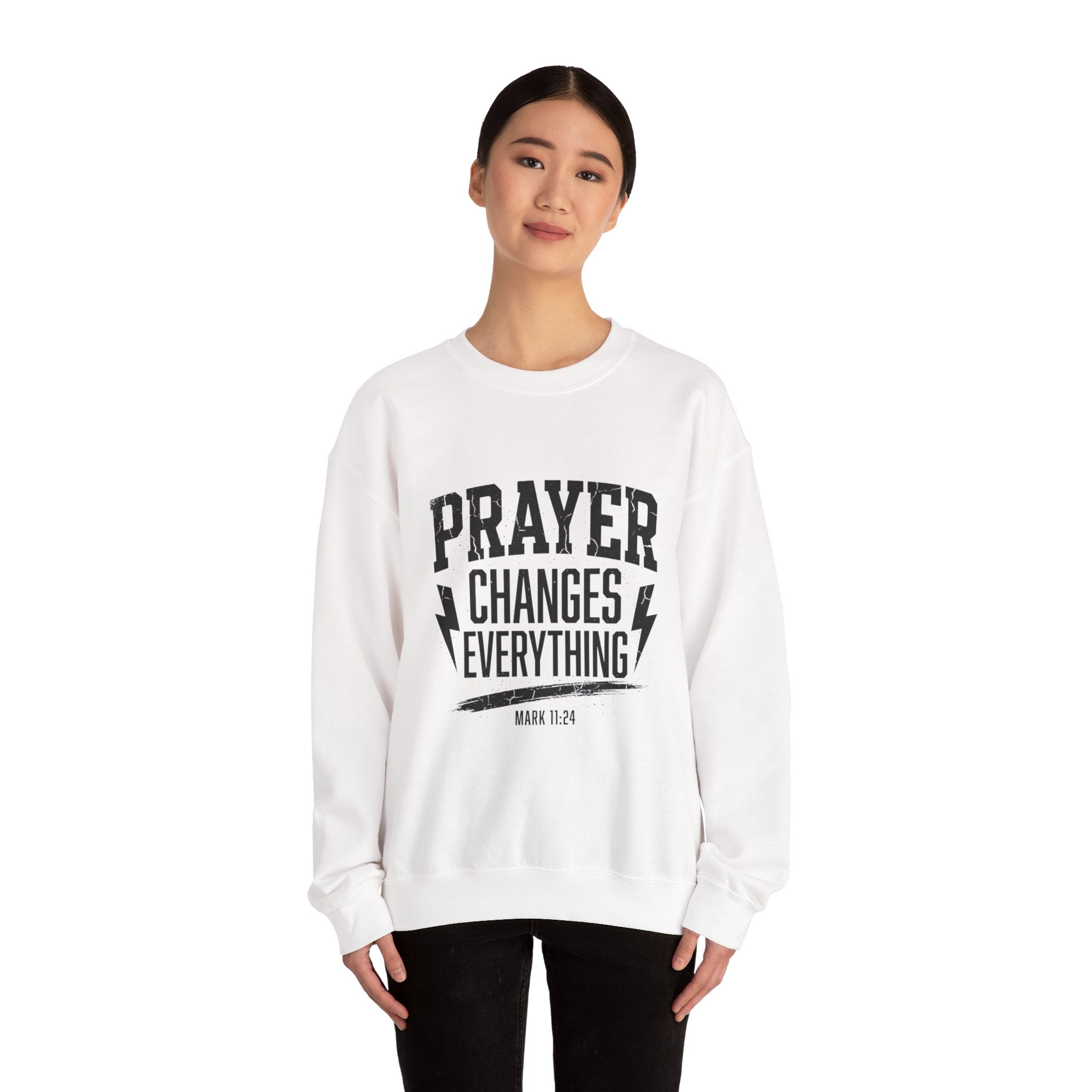 Prayer Changes Everything Crewneck Sweatshirt | Christian Streetwear, Vintage Athletic Lettering