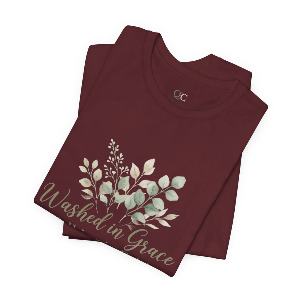 Washed in Grace Floral Tee – "Walking in Faith" Christian T-Shirt