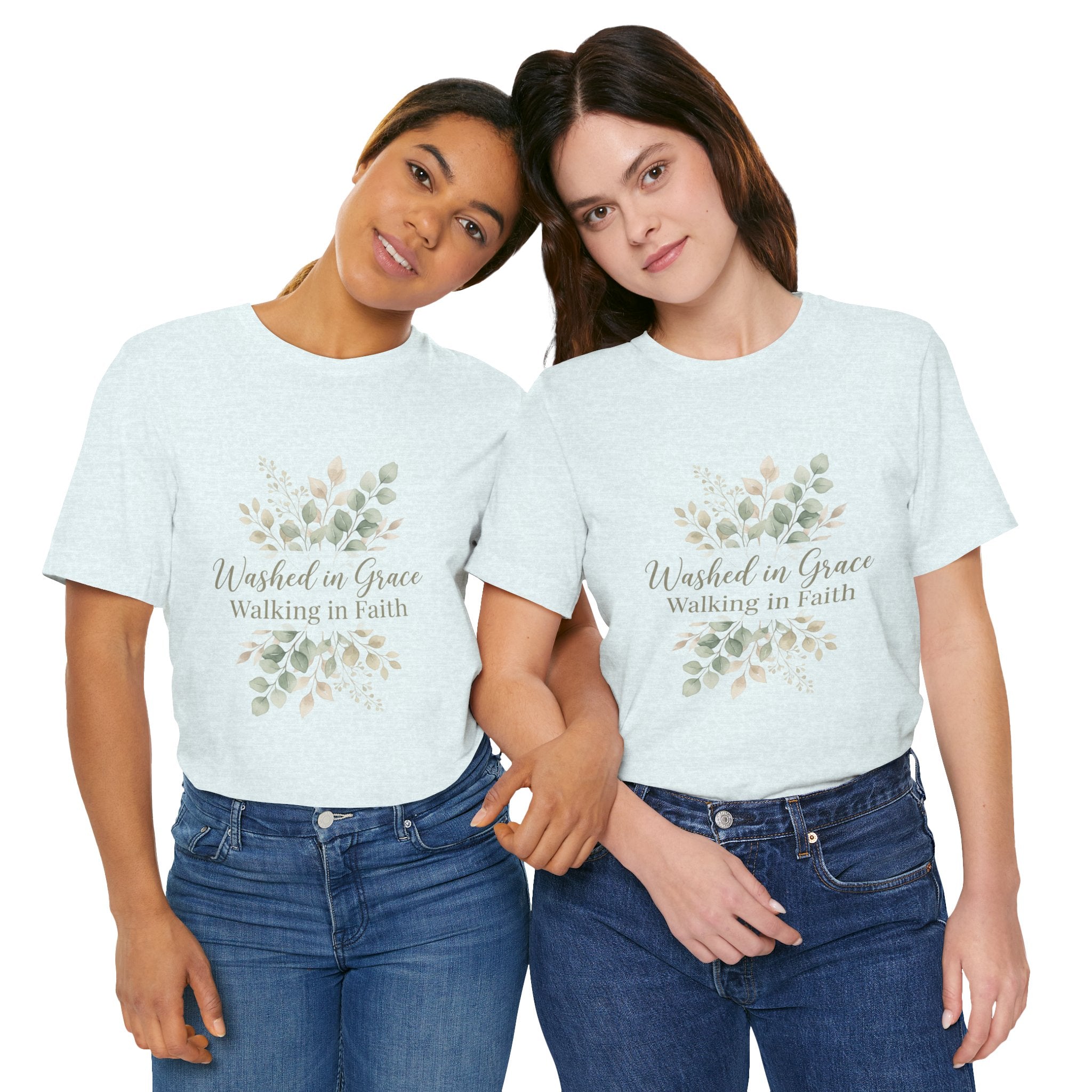 Washed in Grace Floral Tee – "Walking in Faith" Christian T-Shirt