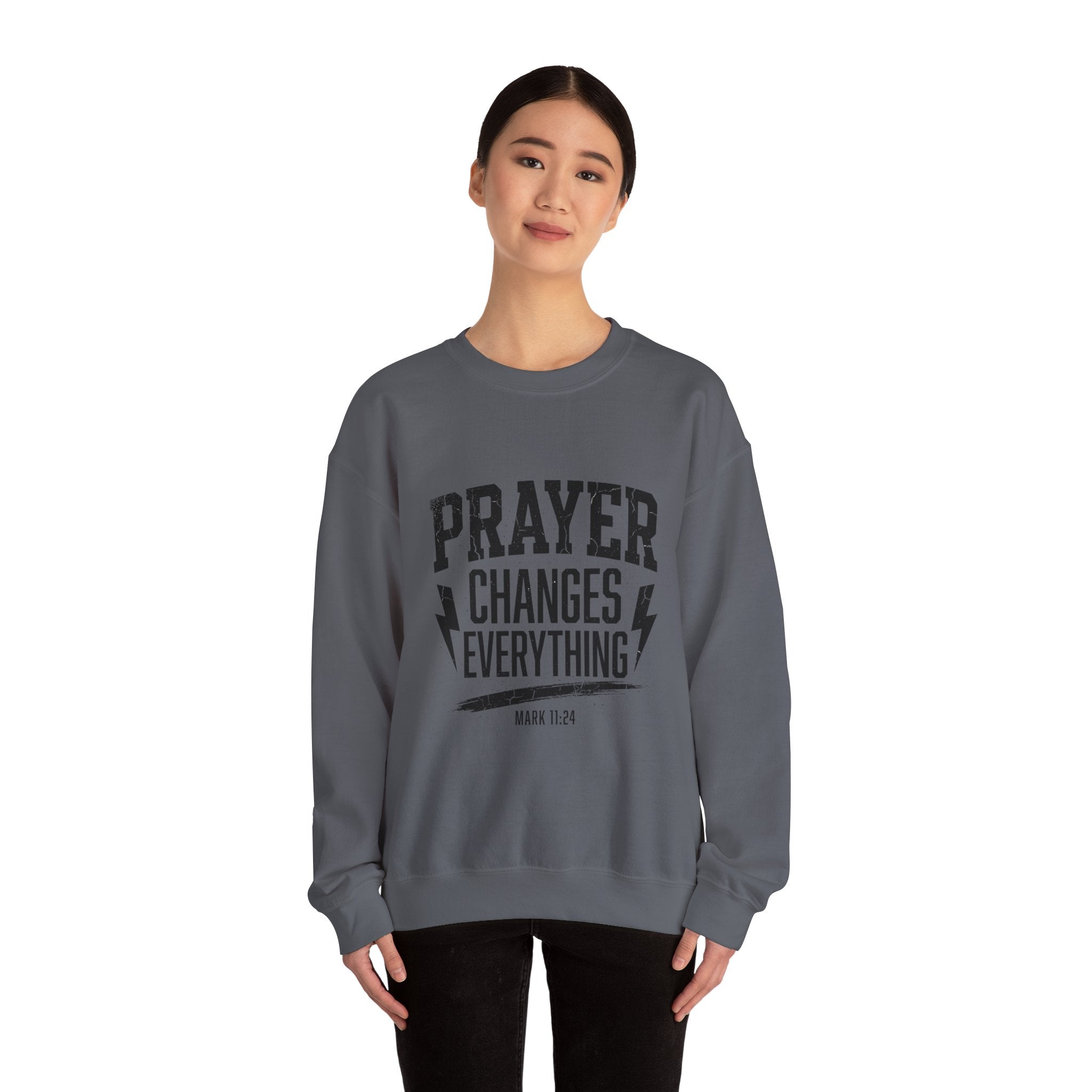 Prayer Changes Everything Crewneck Sweatshirt | Christian Streetwear, Vintage Athletic Lettering