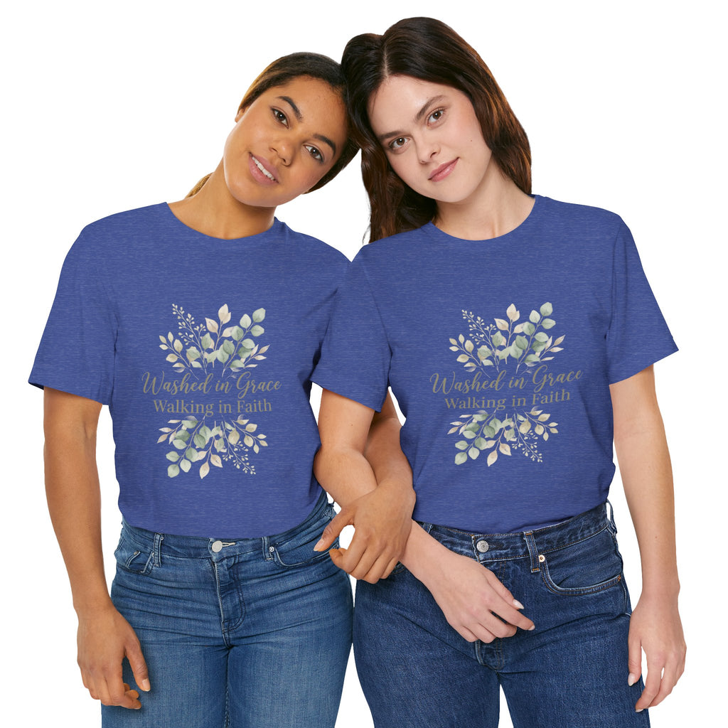 Washed in Grace Floral Tee – "Walking in Faith" Christian T-Shirt