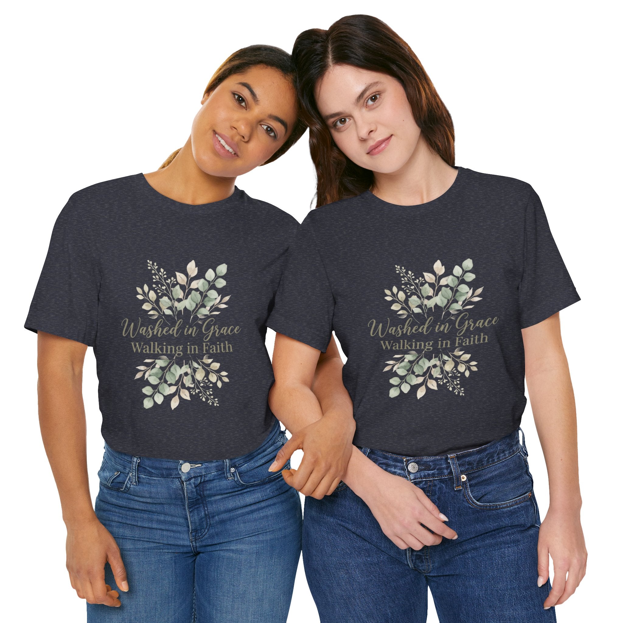Washed in Grace Floral Tee – "Walking in Faith" Christian T-Shirt