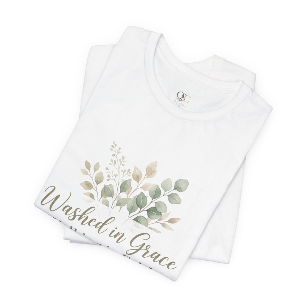Washed in Grace Floral Tee – "Walking in Faith" Christian T-Shirt