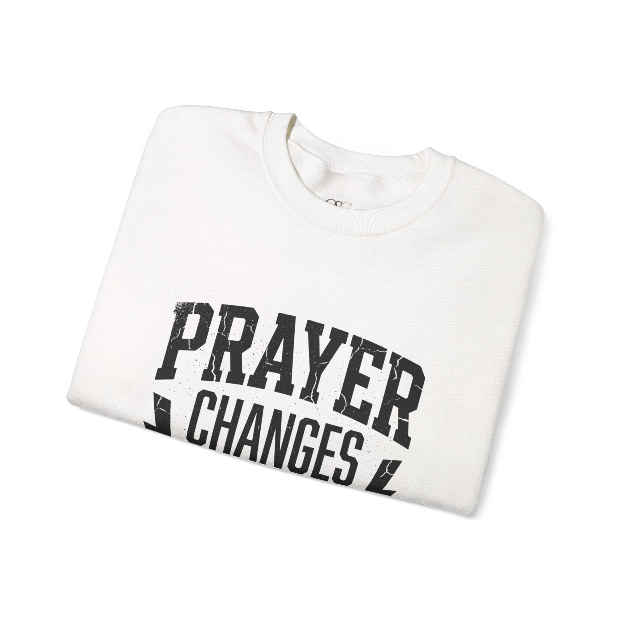 Prayer Changes Everything Crewneck Sweatshirt | Christian Streetwear, Vintage Athletic Lettering
