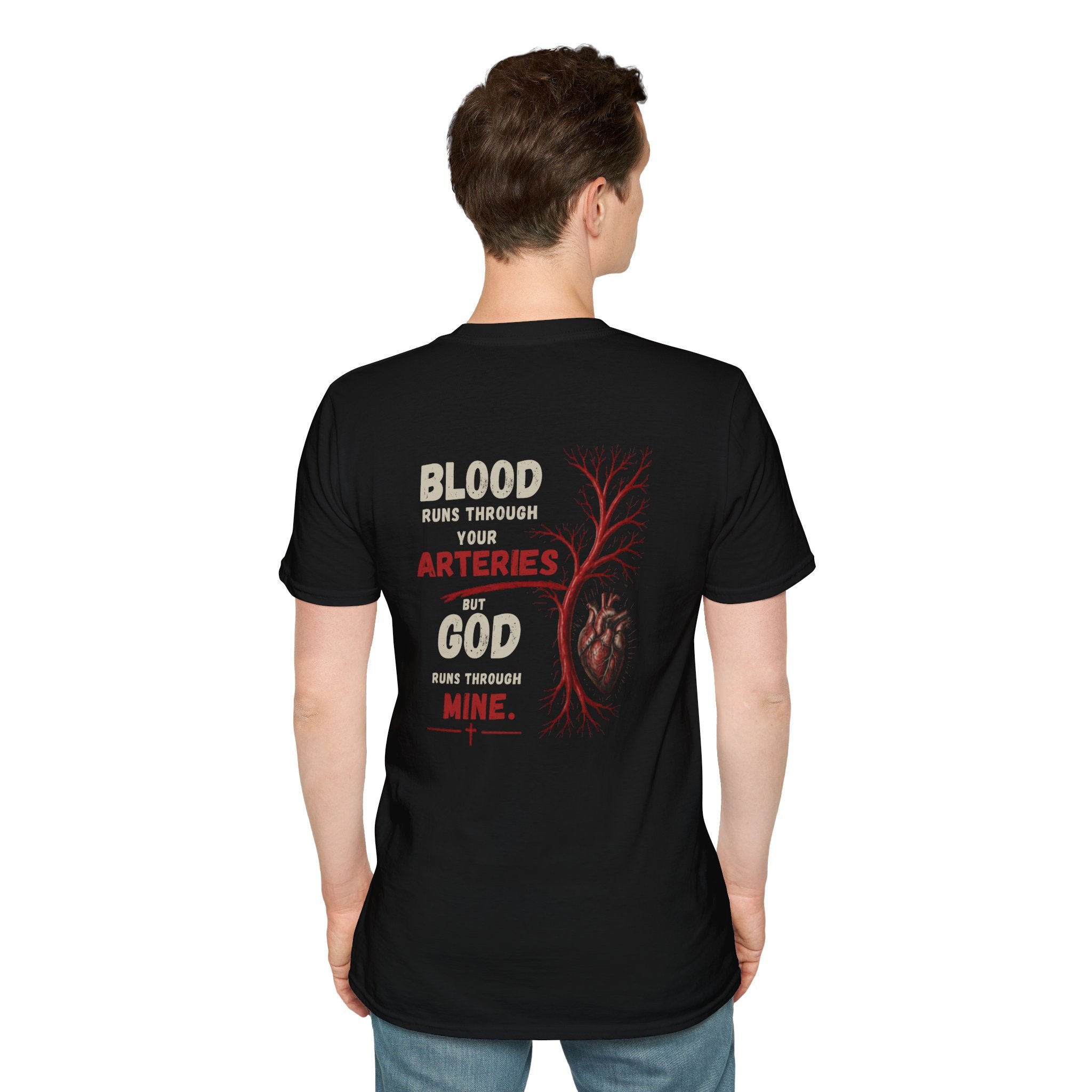 Blood Runs Through Your Arteries But God Runs Through Mine T-Shirt | Anatomical Heart Faith Design