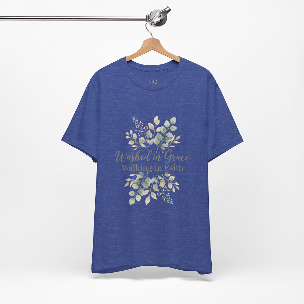 Washed in Grace Floral Tee – "Walking in Faith" Christian T-Shirt