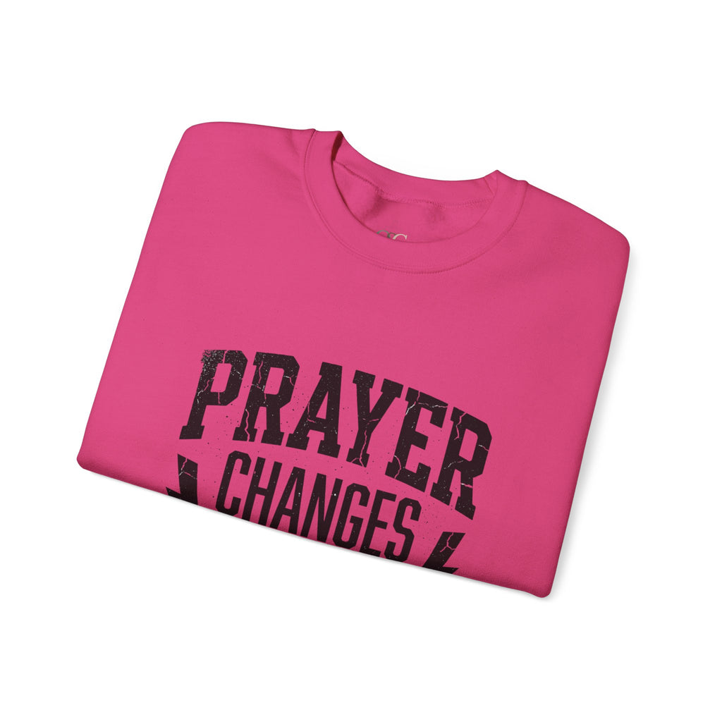 Prayer Changes Everything Crewneck Sweatshirt | Christian Streetwear, Vintage Athletic Lettering
