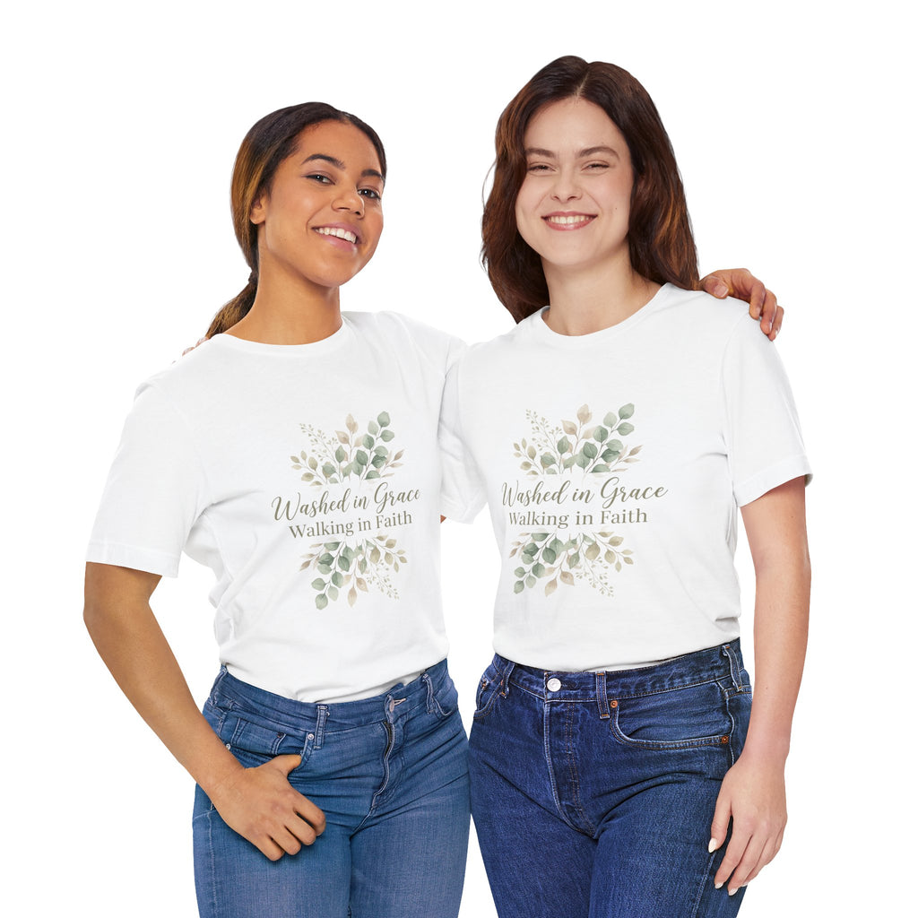 Washed in Grace Floral Tee – "Walking in Faith" Christian T-Shirt